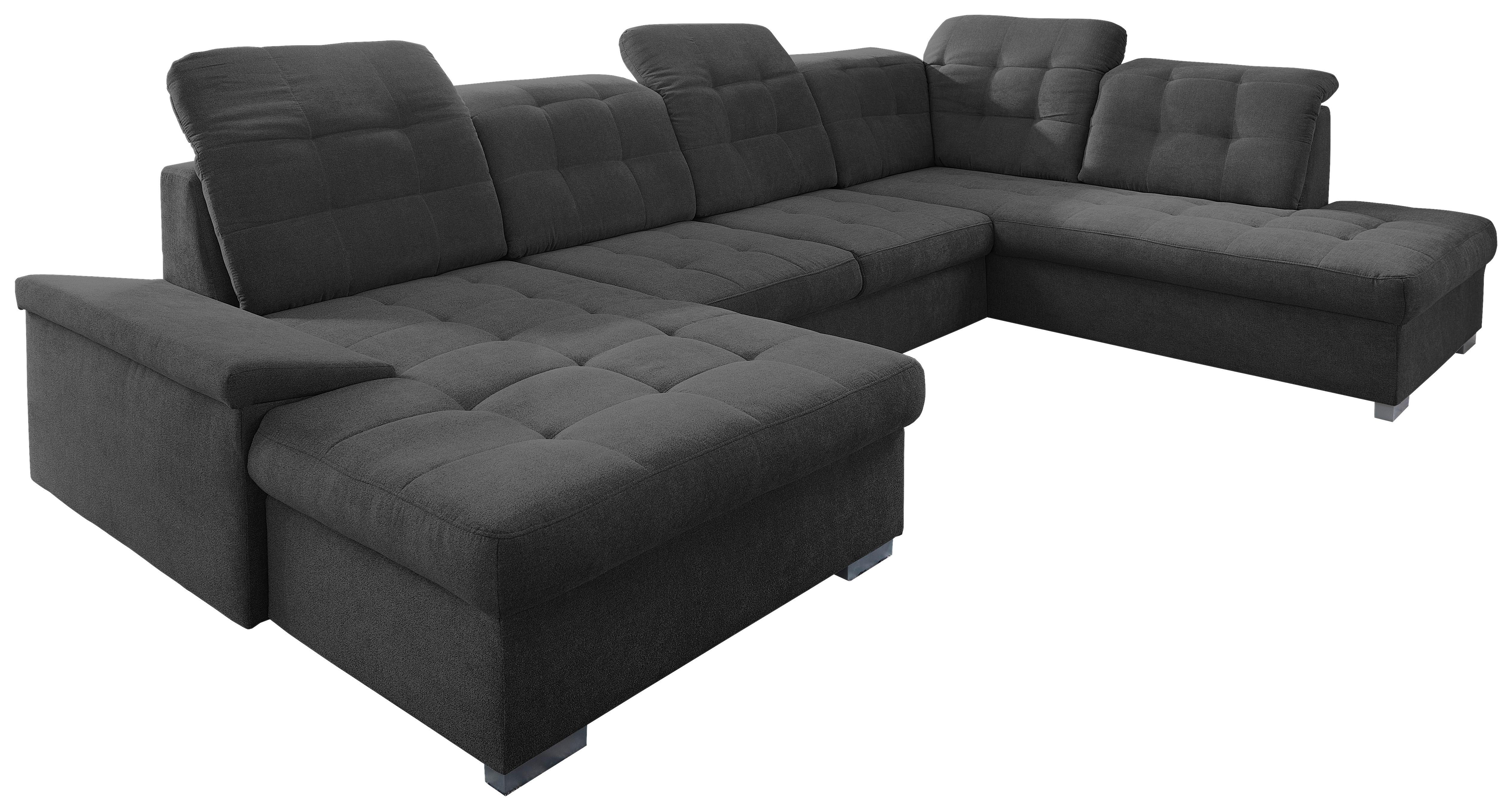 Wohnlandschft Zira Schwarz Nylon/Mikrofaser - Chromfarben/Schwarz, Design, Kunststoff/Textil (169/330/212cm) - Livetastic