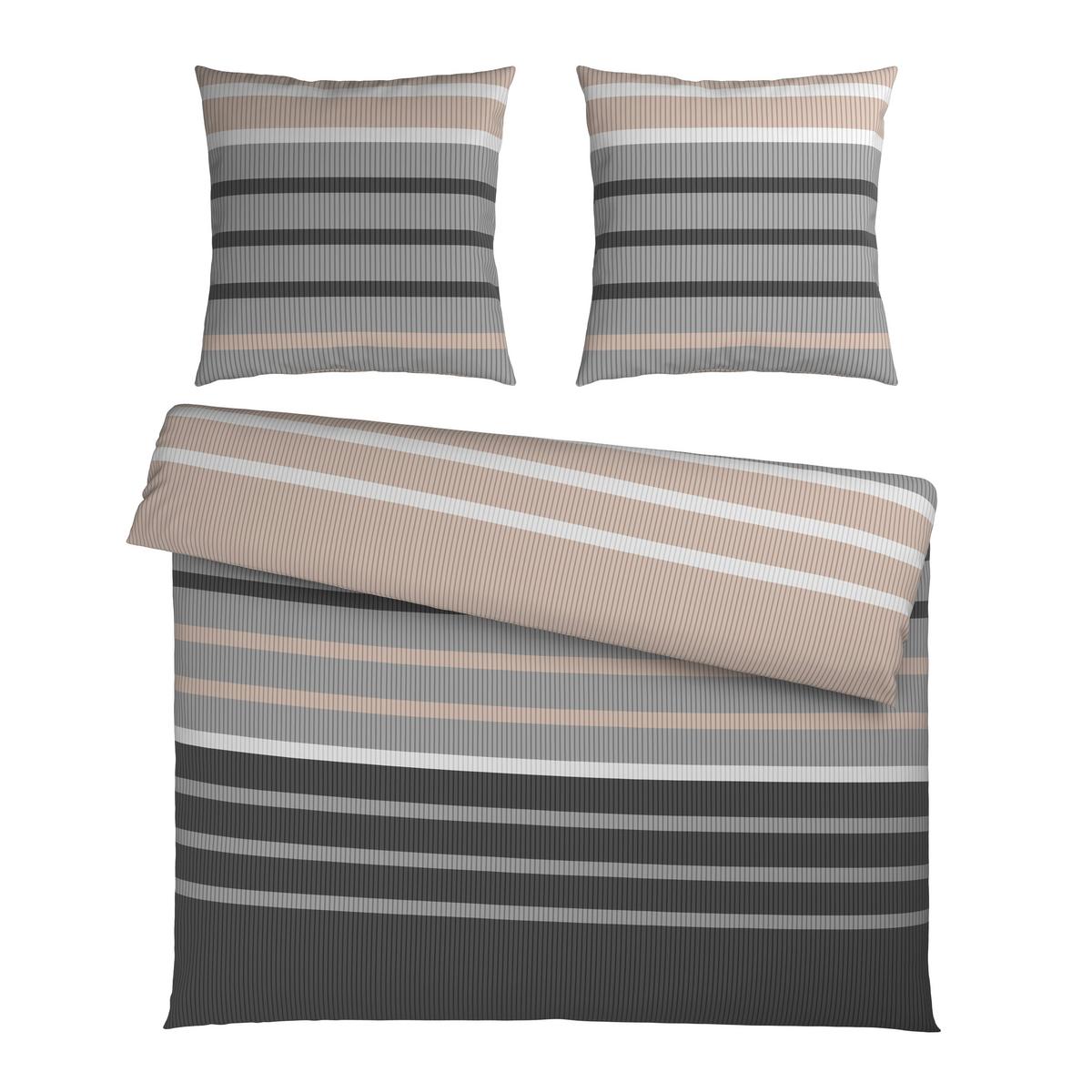 Bettwäsche Streif XXL Schwarz/Beige ca. 200x200cm - Beige/Schwarz, KONVENTIONELL, Textil (200/200cm) - Mömax