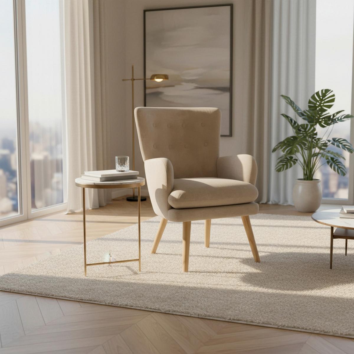 Sessel Stanka Beige Webstoff - Sandfarben/Naturfarben, MODERN, Holz/Textil (67/91/72cm) - Bessagi Home