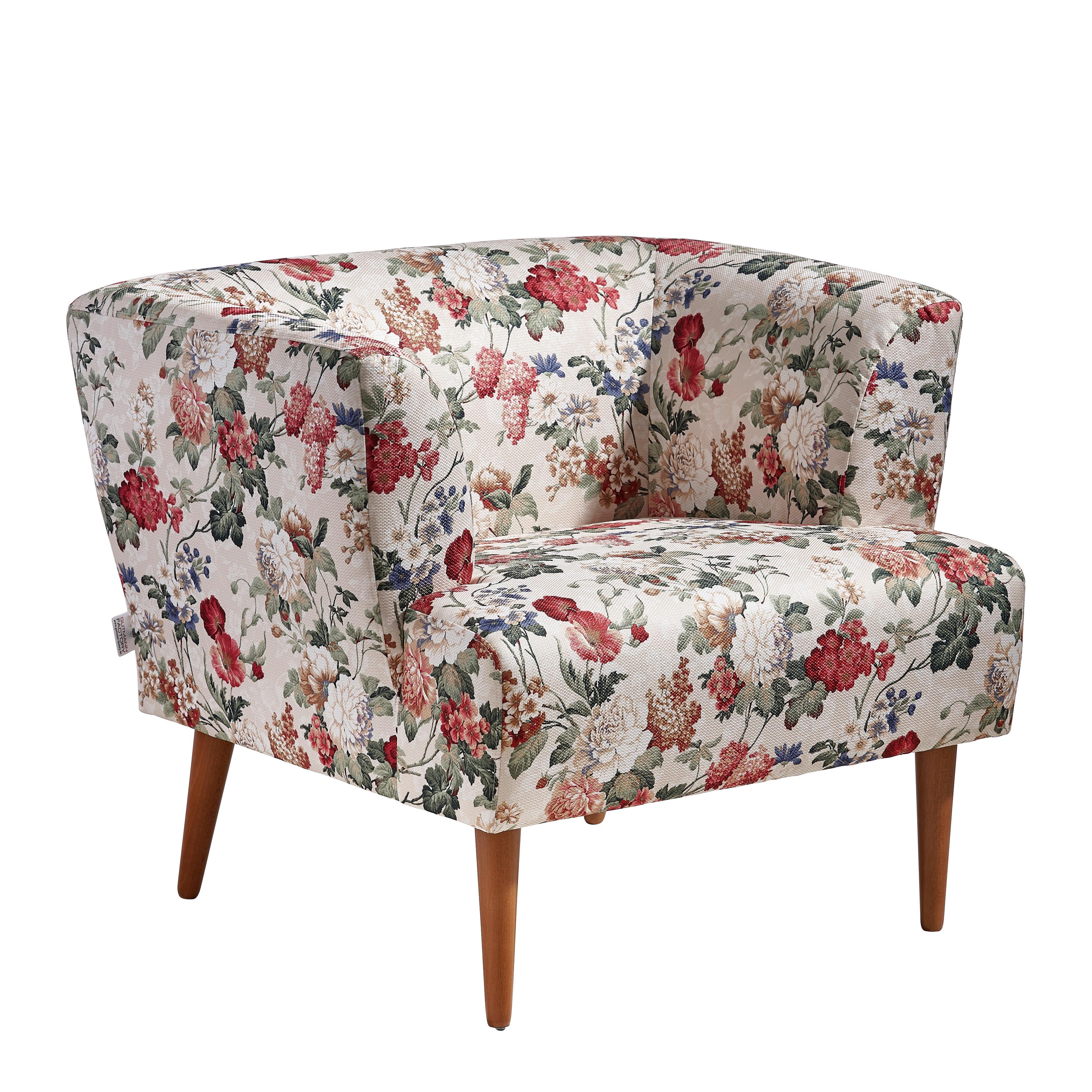 FOTEL CINDY  -AMBIA HOME- - kolor bukowy/różnokolorowy, Design, tkanina/drewno (85/71/80cm) - Ambia Home