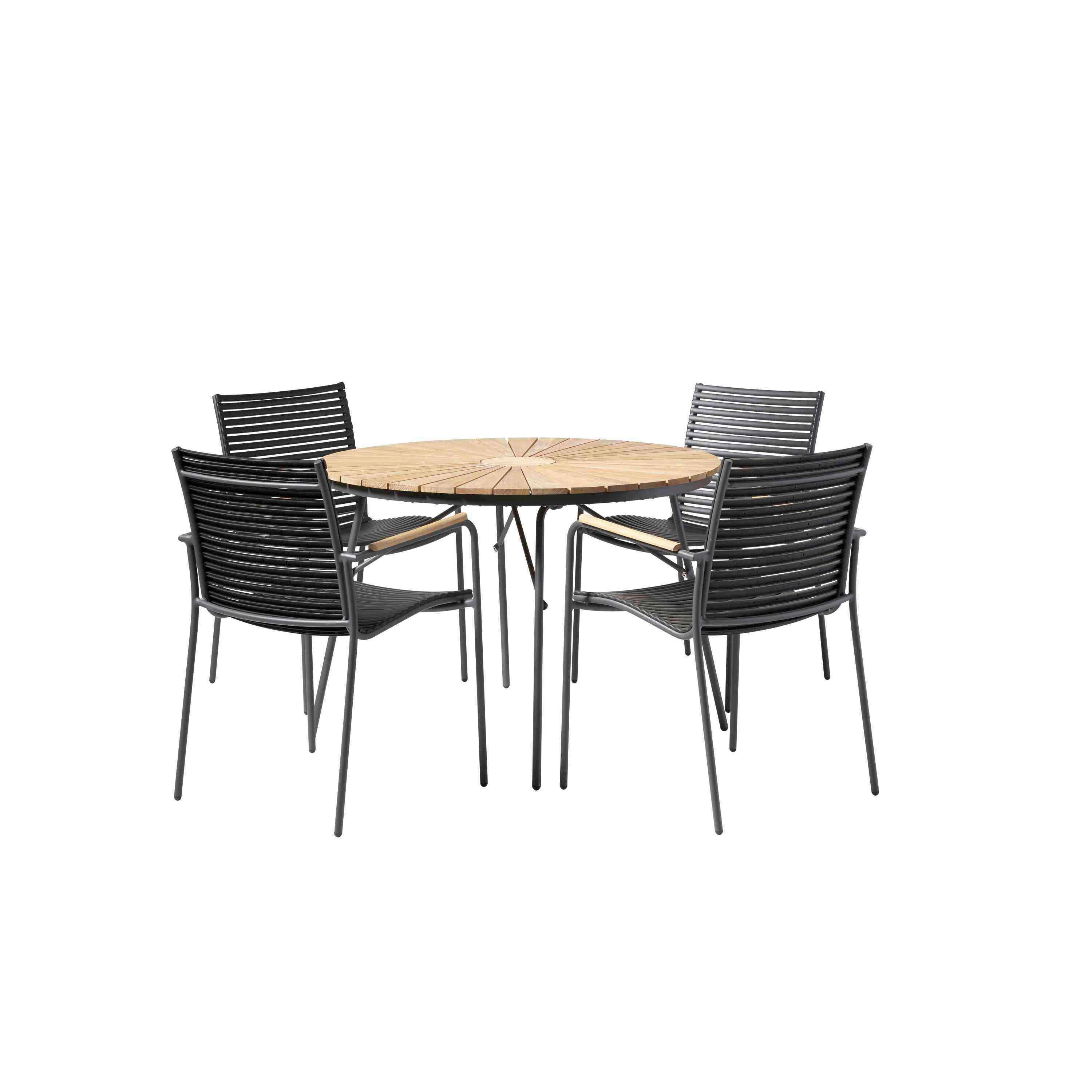 Gartentischgruppe Ellen Anthrazit/Teak 5-tlg. - Anthrazit/Schwarz, Natur, Holz/Kunststoff - Gardenson