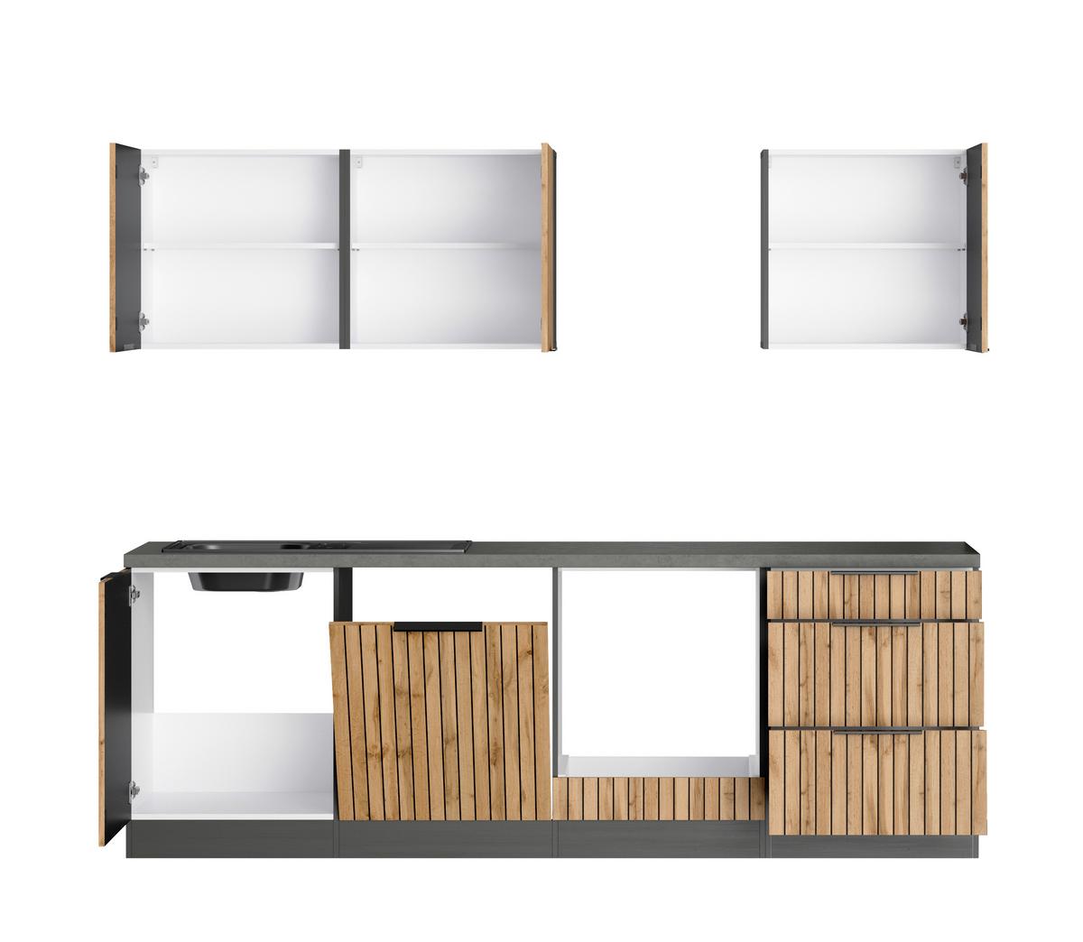 Küchenleerblock Liverpool o. Geräte Graphit/Eichefarben - Schieferfarben/Eiche Wotan, Basics, Holzwerkstoff/Metall (240cm) - Held