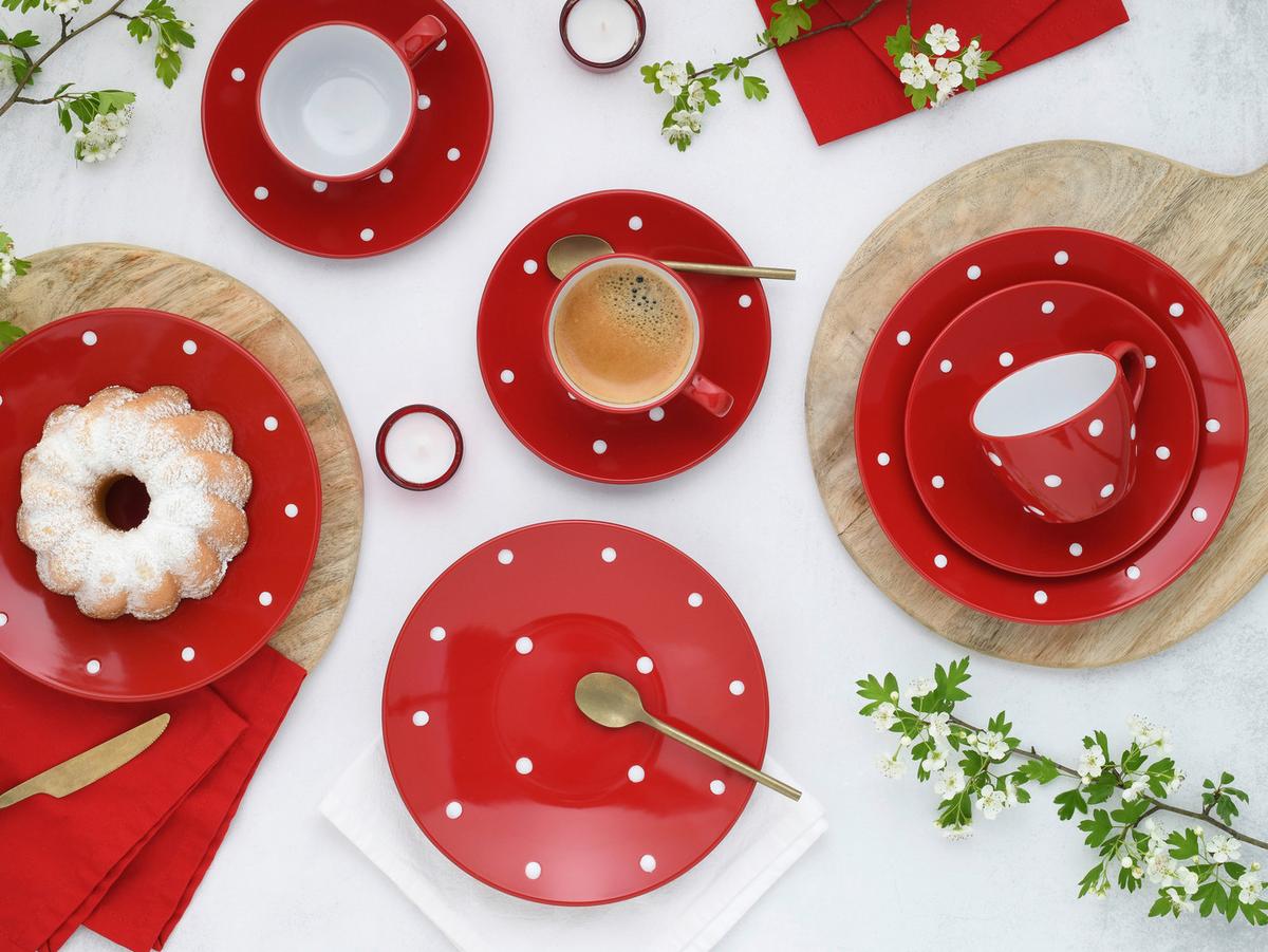 Kavni Servis Polka Dots, 18-Delni - rdeča/bela, Basics, keramika - Creatable
