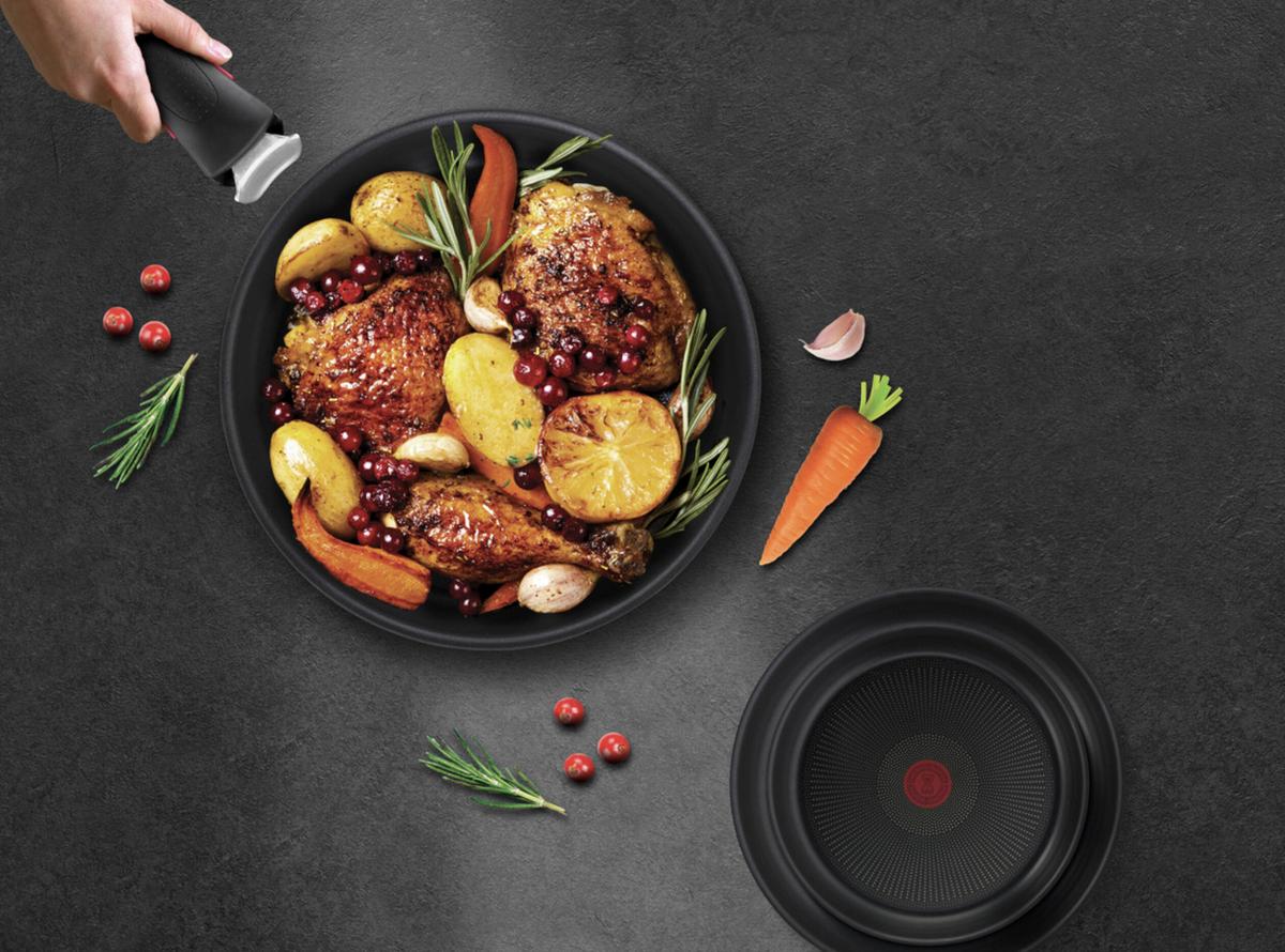 ZESTAW PATELNI L76491 TEFAL - ciemnoszary, Basics, metal/szkło (32,5/32,5/24cm) - Tefal