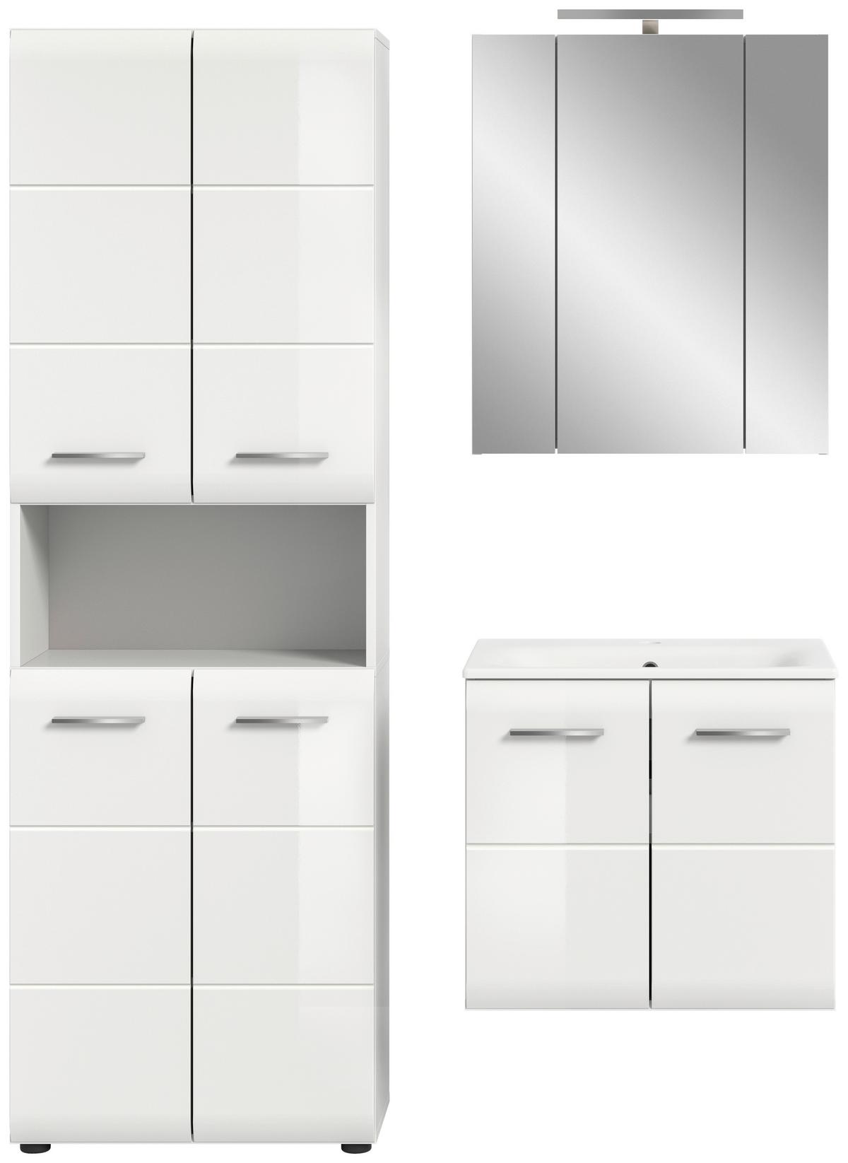 Badezimmer Ice 3-tlg. ca. 120 cm Weiß - Weiß Hochglanz/Silberfarben, MODERN, Keramik/Holzwerkstoff (120cm) - MID.YOU