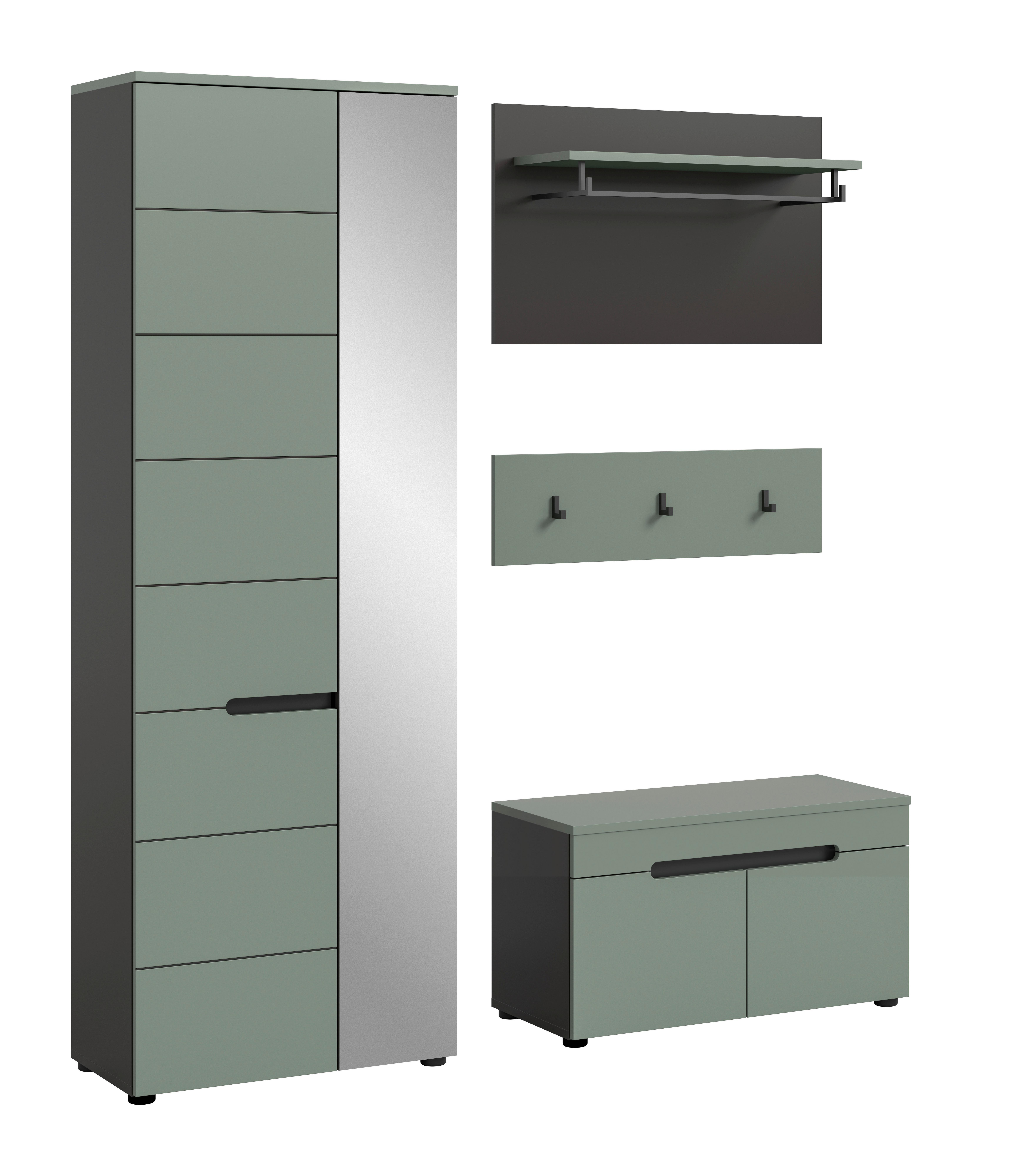 Predsoba Canu, Sivozelena, 3-Delna - siva/sivozelena, Design, leseni material (160/190/37cm) - Livetastic