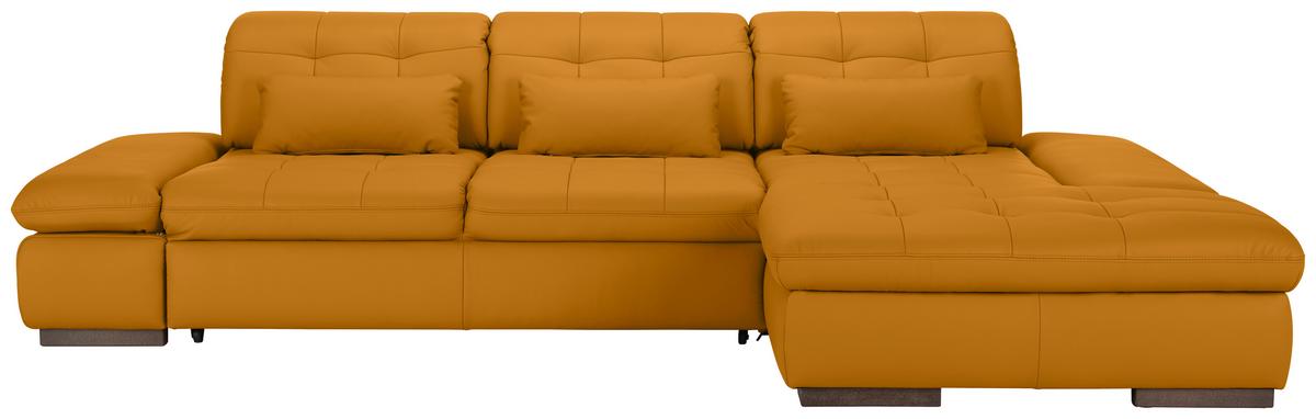 Wohnlandschaft Sanfino Leder Gelb - Chromfarben/Gelb, KONVENTIONELL, Leder/Metall (305/79-96/199cm) - Premium Living