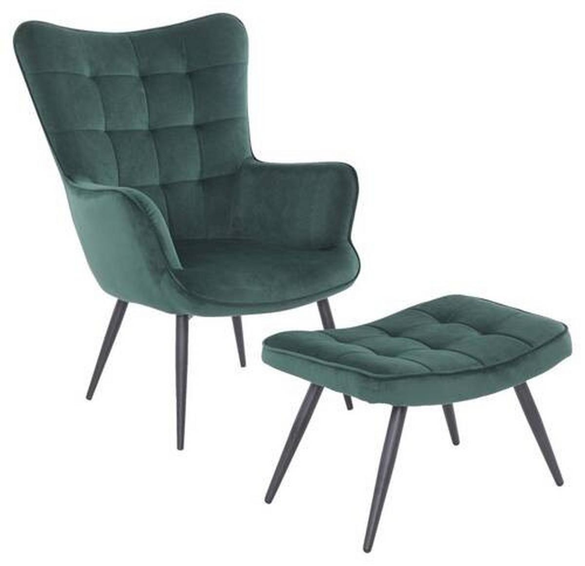 Hocker Uta Grün Samt - Schwarz/Grün, MODERN, Holzwerkstoff/Textil (60/39/41cm) - MID.YOU