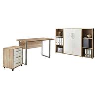 Büro Office Edition - Mini Set 2 Weiß/Eiche - Weiß/Sonoma Eiche, MODERN, Holzwerkstoff/Metall - MID.YOU