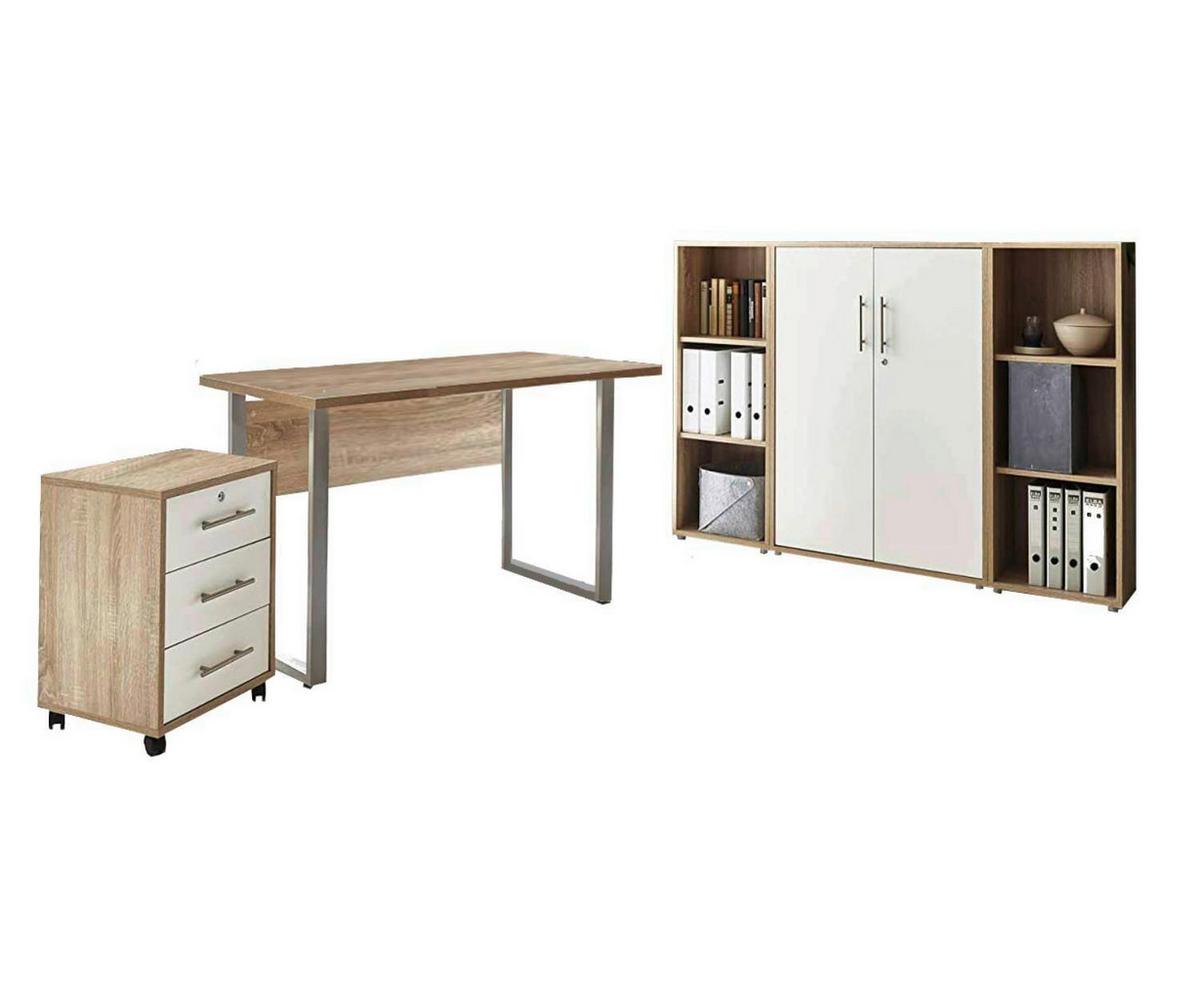 Büro Office Edition - Mini Set 2 Weiß/Eiche - Weiß/Sonoma Eiche, MODERN, Holzwerkstoff/Metall - MID.YOU