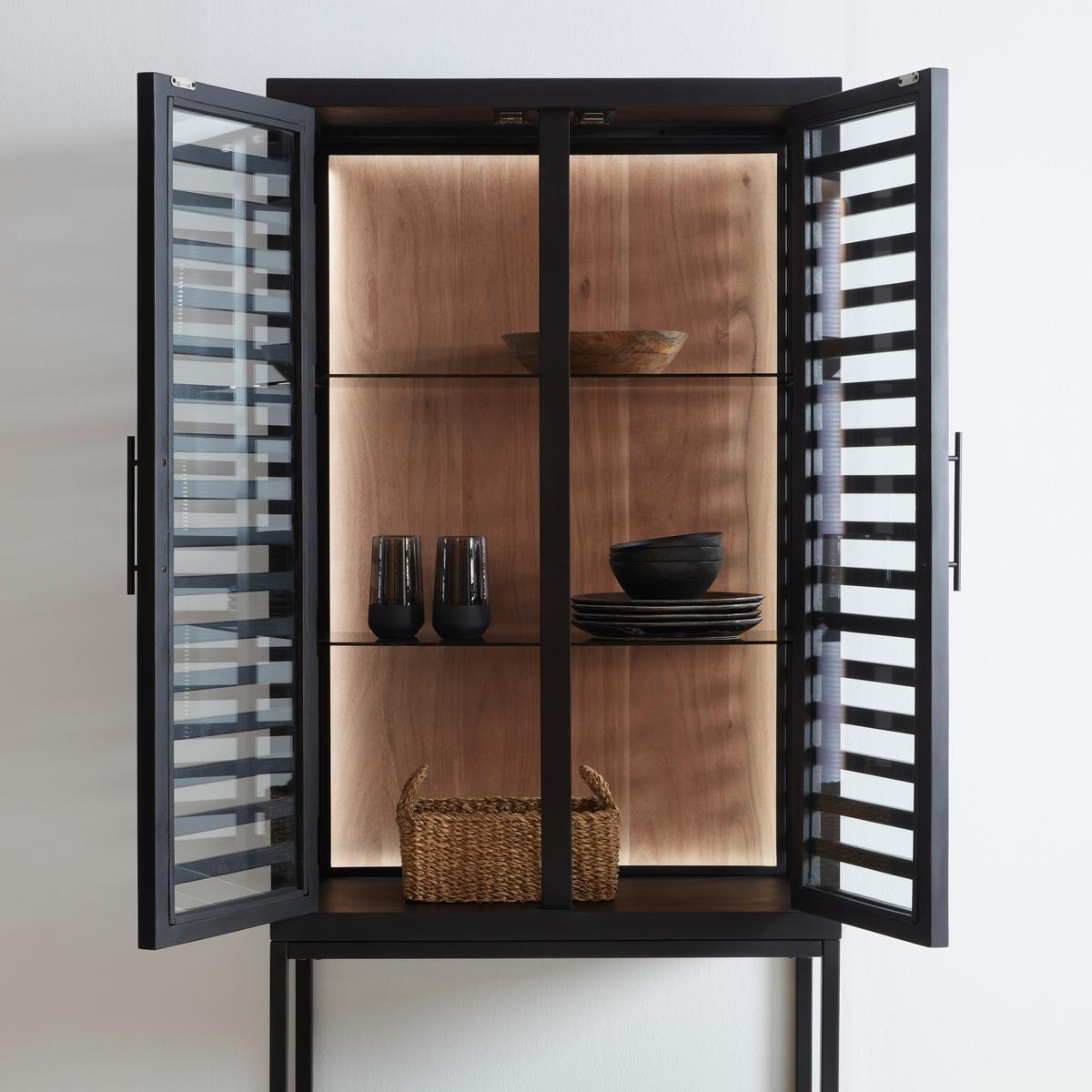 Glasvitrine Showcase in Schwarz aus Akazienholz - Schwarz, Modern, Glas/Holz (80/180/43cm) - Premium Living