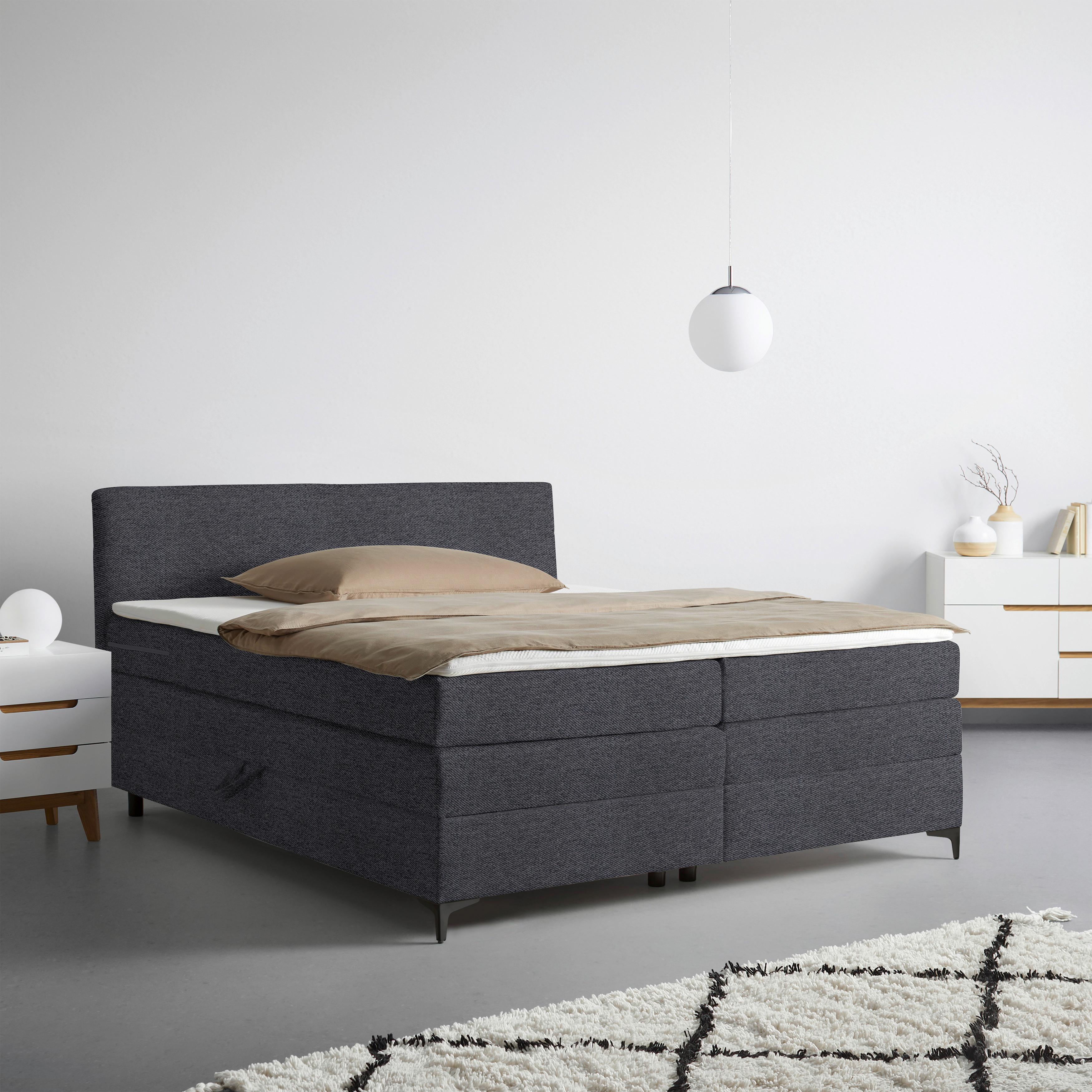 Boxspringbett Bari in Anthrazit ca. 180x200cm - Anthrazit/Schwarz, KONVENTIONELL, Textil/Metall (180/200cm) - Mömax