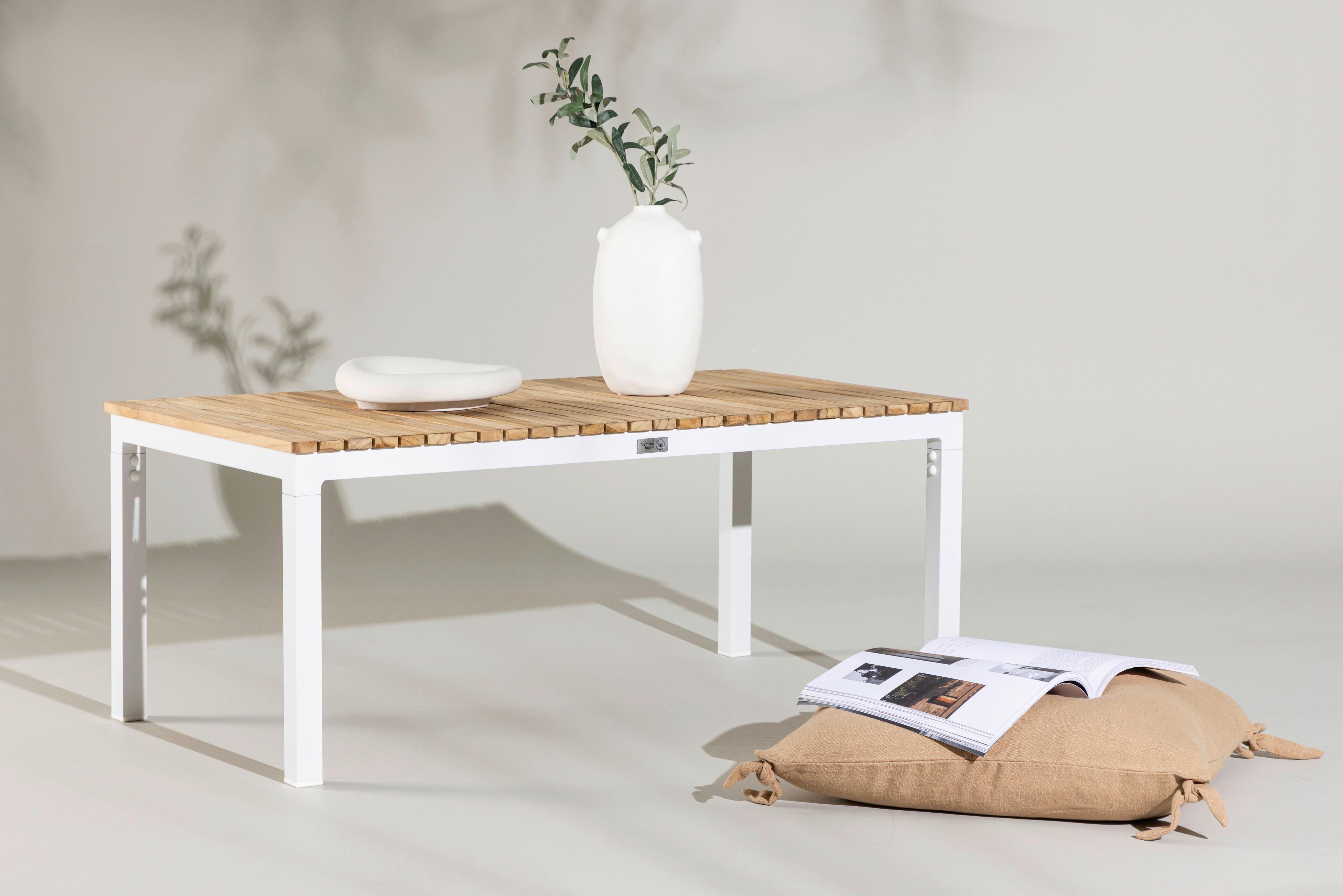 Loungetisch Brasilia ca. 110x60 cm Teakholz massiv - Weiß/Teakfarben, KONVENTIONELL, Holz/Metall (110/60/45cm) - Gardenson