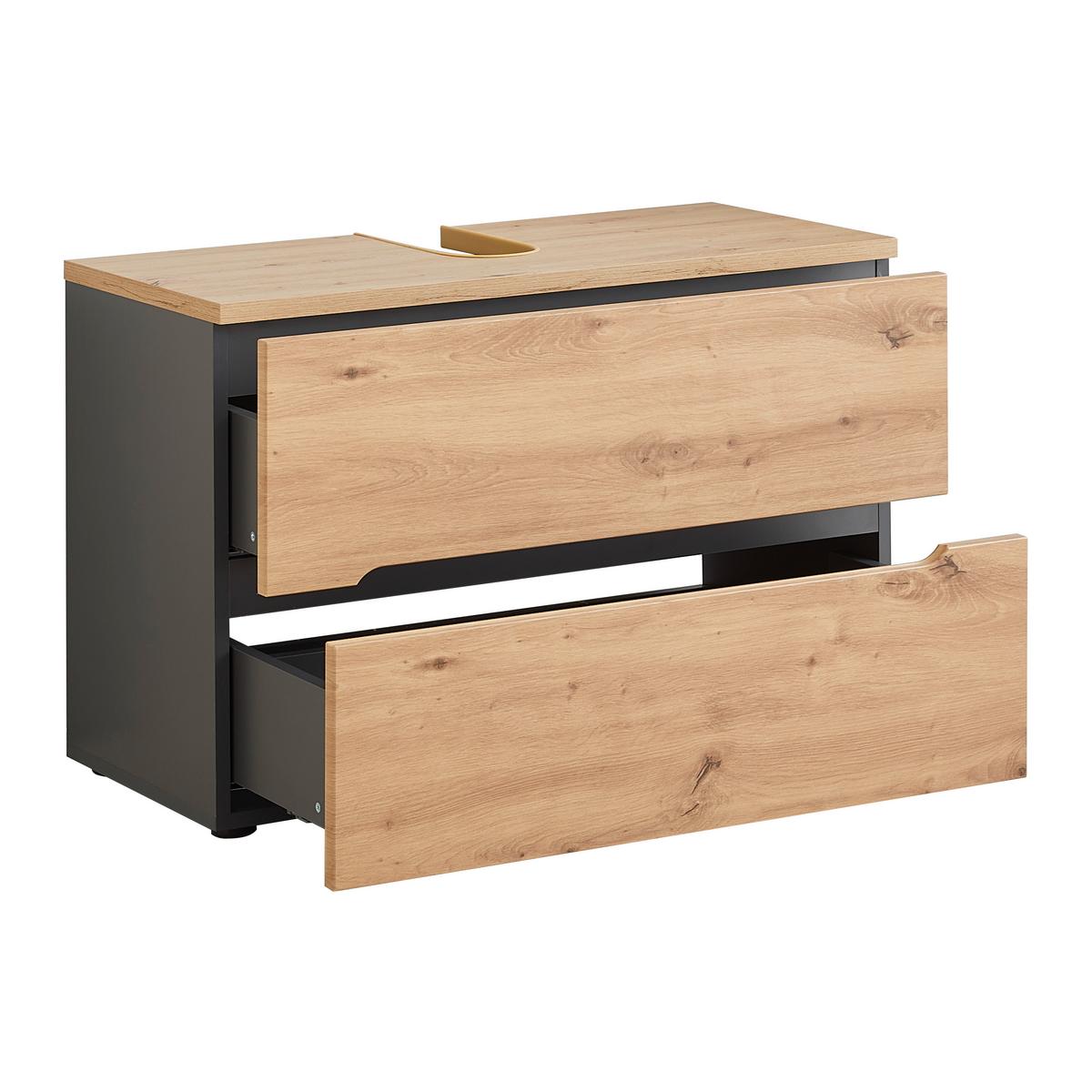 Waschbeckenunterschrank Memphis Artisan Eiche/Grau - Schwarz/Eiche Artisan, MODERN, Holzwerkstoff/Kunststoff (80/55/38cm) - Mömax