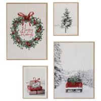 ZESTAW OBRAZÓW NWYEARMDL4 - zielony/czerwony, Basics, materiał drewnopochodny - X-Mas