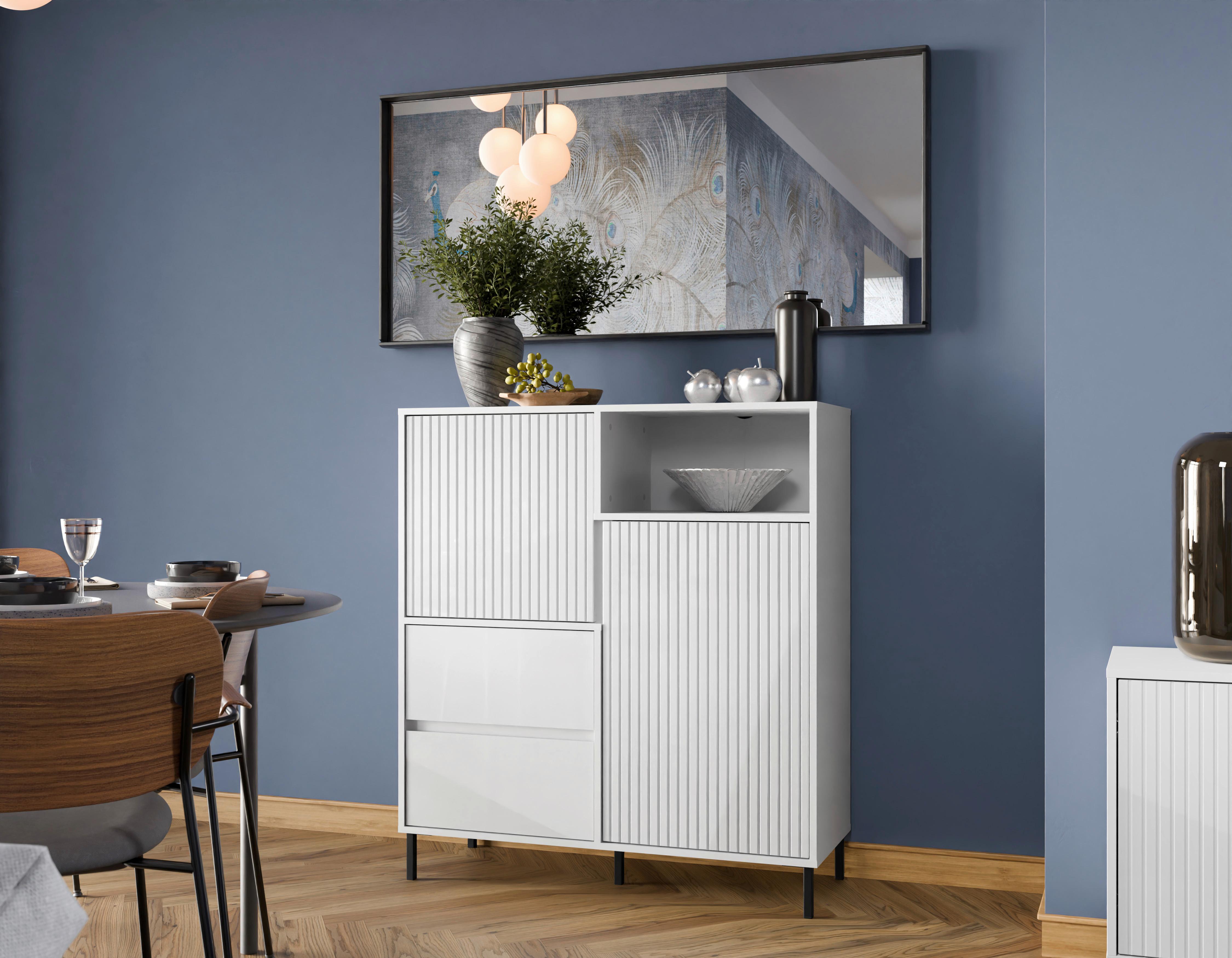 Komoda Avenale, Bela - črna/bela, Trend, kovina/leseni material (105,4/117,2/40cm)