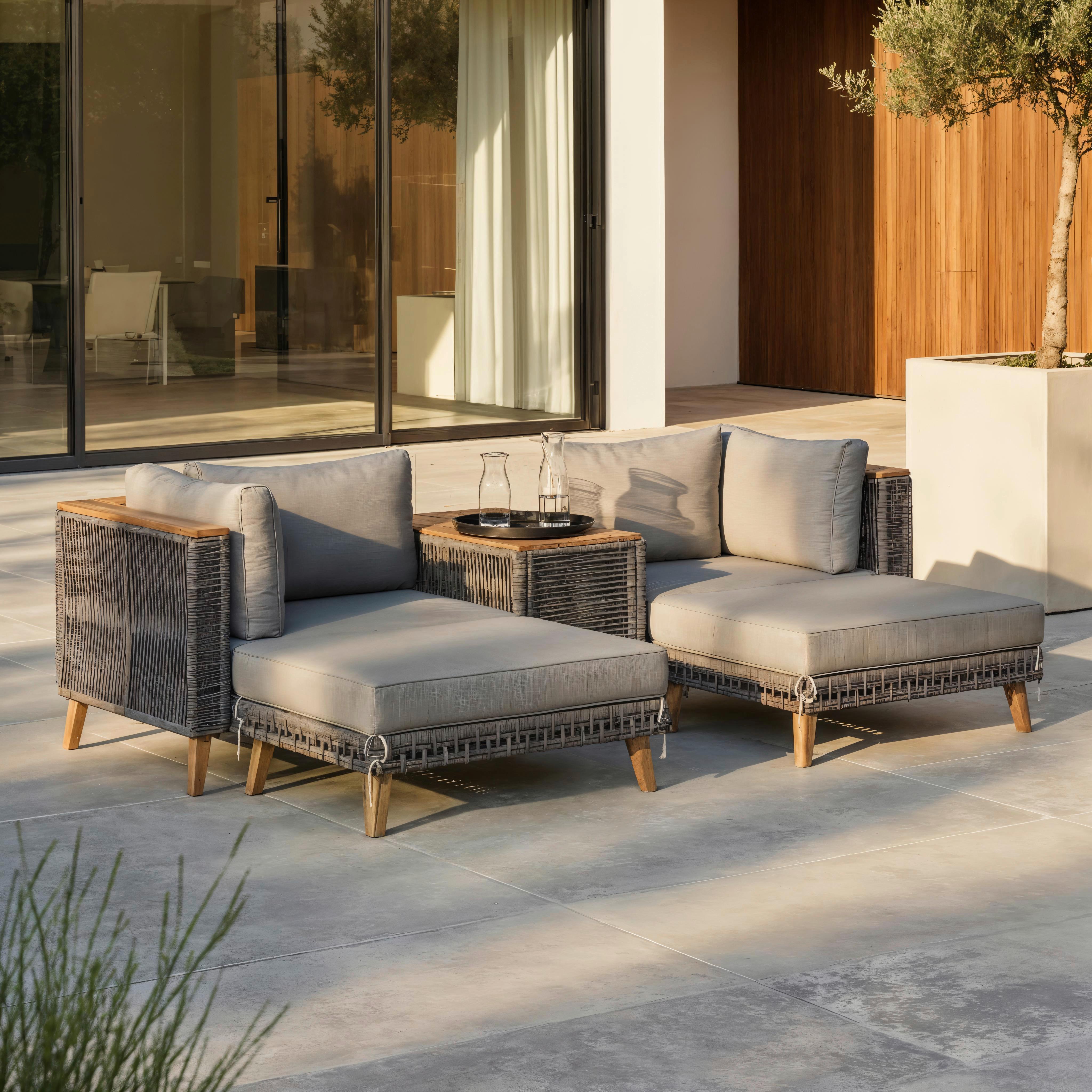 LOUNGEGRUPP MARILOU - grå/akaciefärgad, Modern, metall/trä - Bessagi Garden
