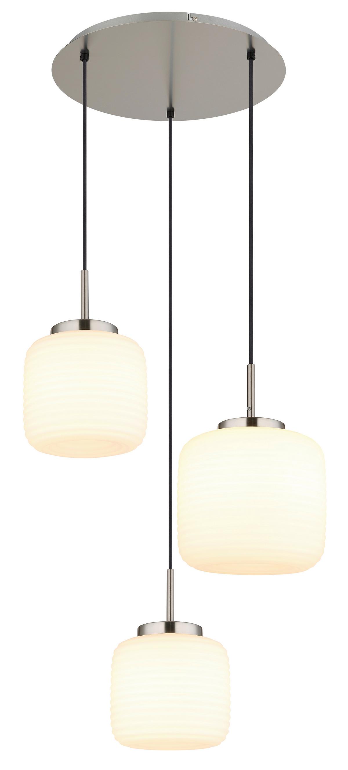 HÄNGELEUCHTE 15772-3HR KLADORA - Weiss/Schwarz, Konventionell, Glas/Textil (52,5/130cm) - Globo