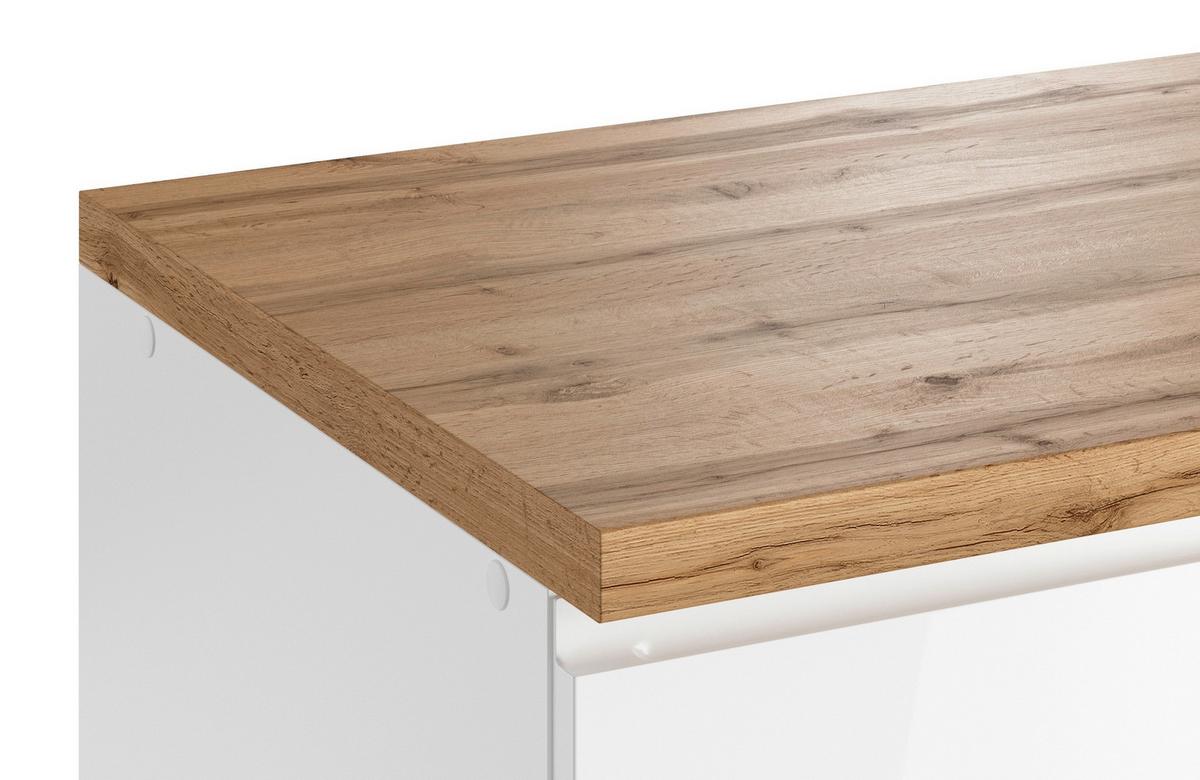 Küchenzeile Monza mit Geräten ca. 300 cm Weiß/Eiche + Spüle - Weiß Hochglanz/Eiche Wotan, LIFESTYLE, Holzwerkstoff (300cm) - Held