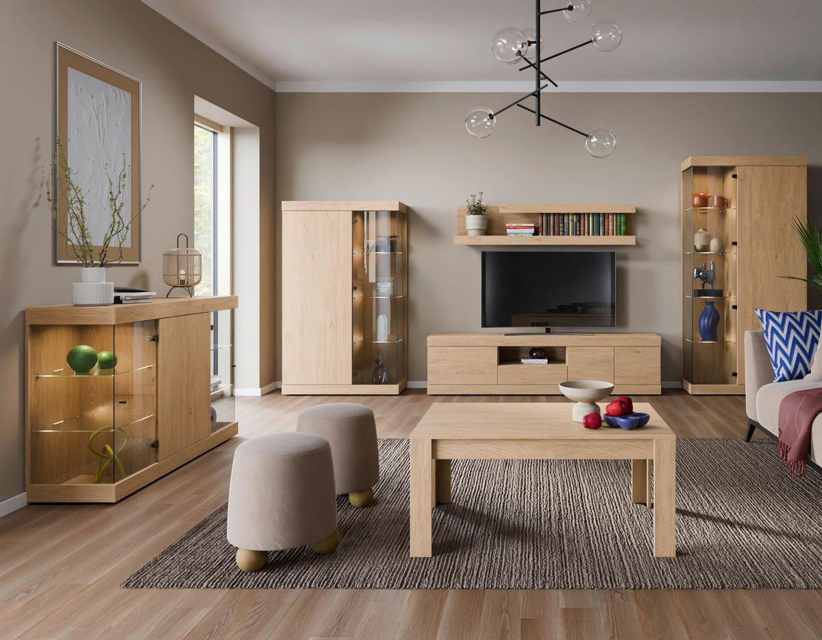 Vitrina Aretta - boje hrasta/crna, Moderno, staklo/drvni materijal (100/205/41,8cm) - Modern Living