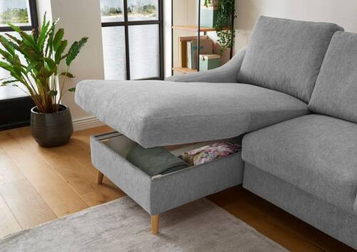 Wohnlandschaft Valentina Grau Mikrofaser - Dunkelrosa/Naturfarben, Design, Holz/Textil (150/228cm) - MID.YOU