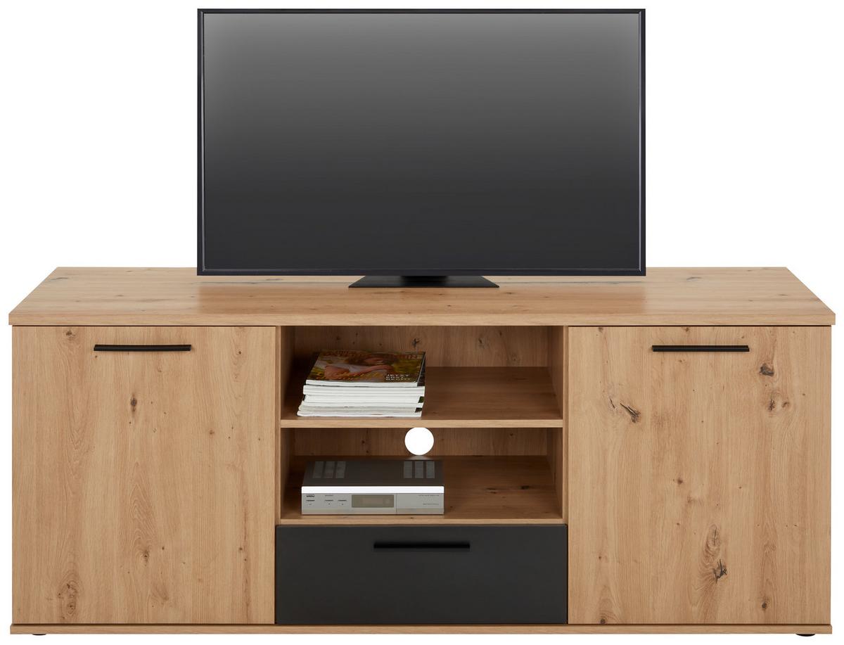 TV-Element in Eichefarben/Schwarz - Eichefarben/Schwarz, KONVENTIONELL, Holzwerkstoff/Kunststoff (154,8/62,2/52,3cm) - Mömax