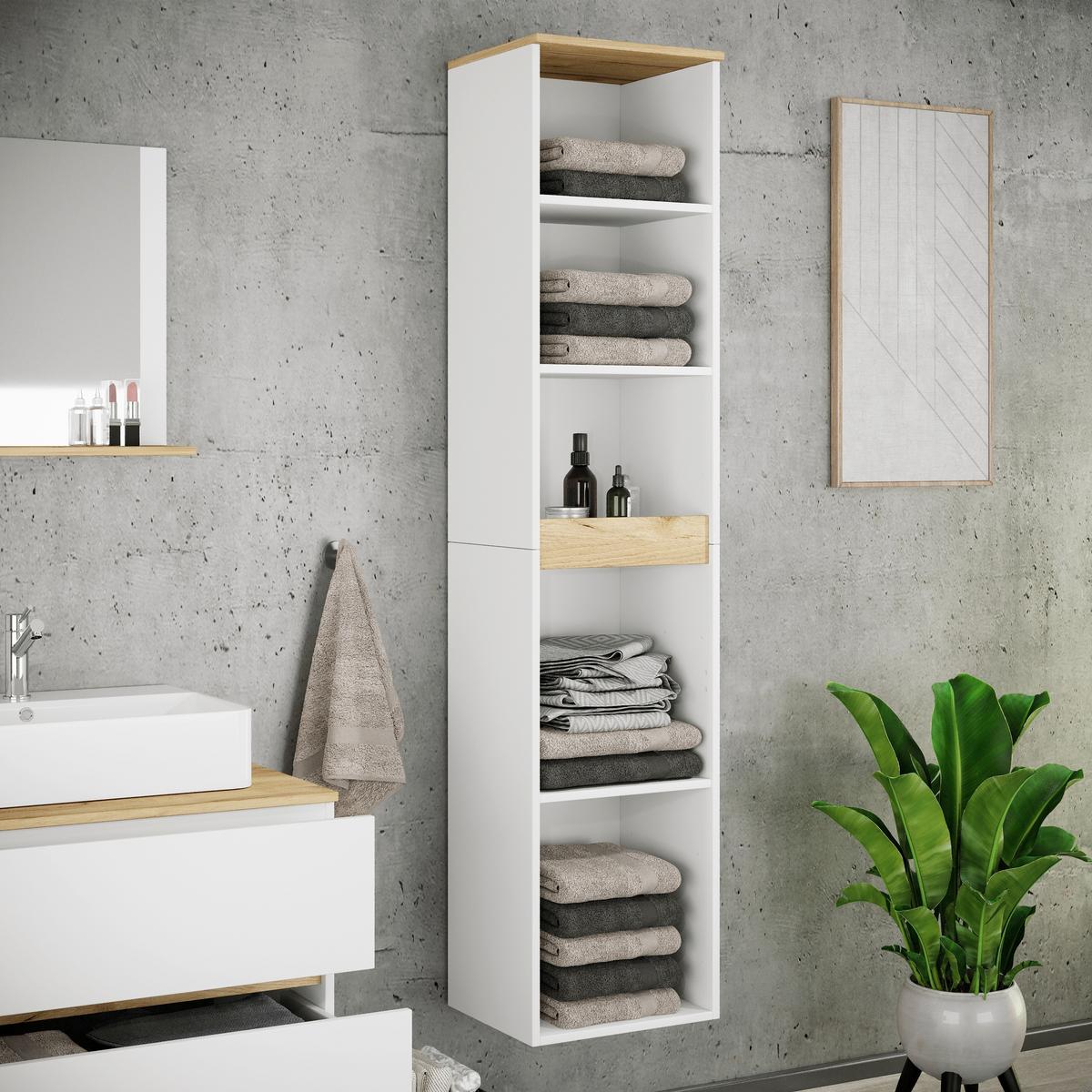 Badezimmerregal Cosila - Honigeiche/Weiss, Trend, Holzwerkstoff (40/180/35cm) - MID.YOU