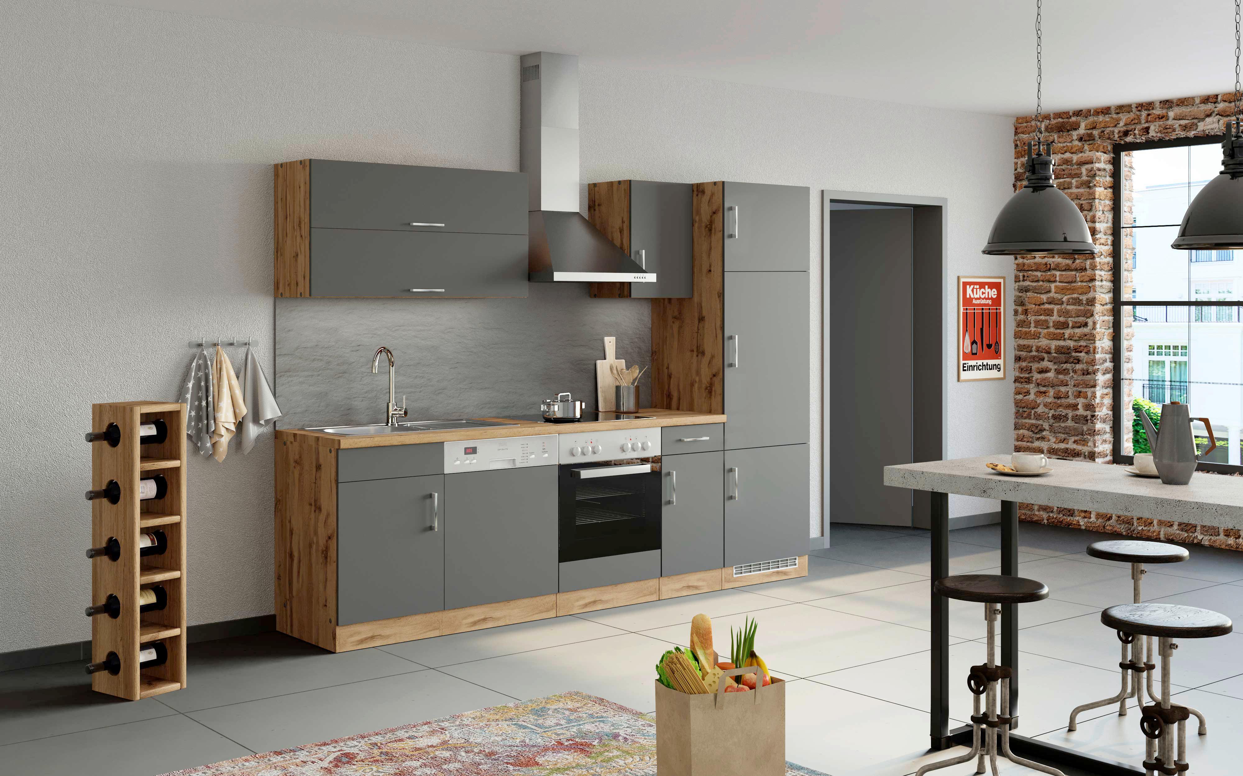 Küchenblock Sorrento mit Geräten ca. 270 cm Anthrazit - Chromfarben/Anthrazit, MODERN, Holzwerkstoff/Metall (270cm) - Held