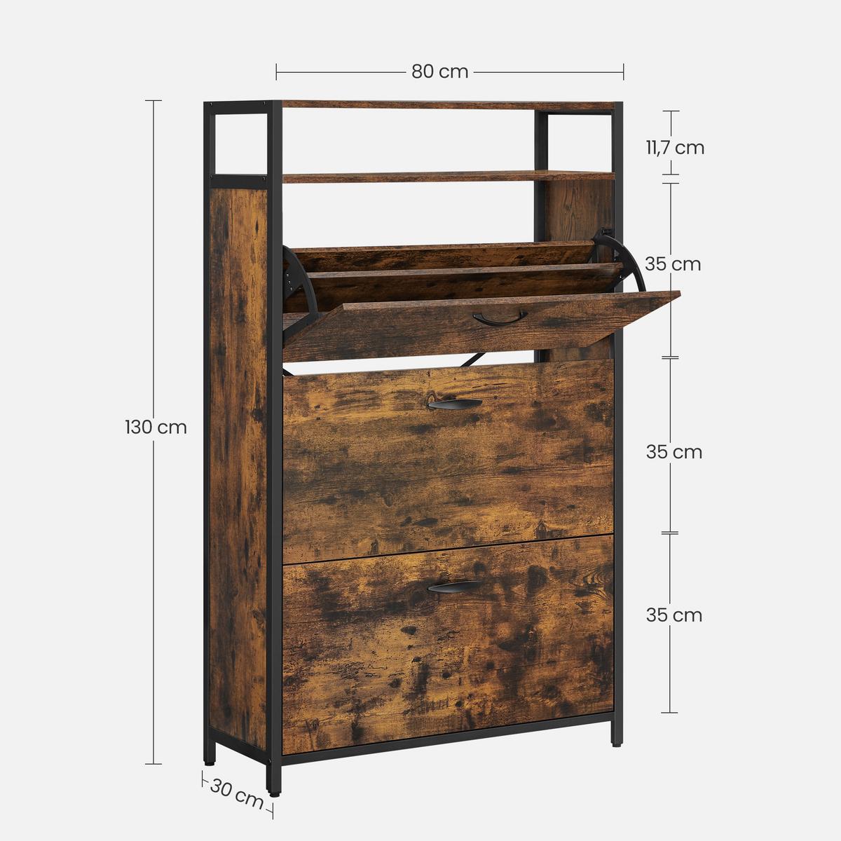 SCHUHKIPPER SHOE CABINET - Schwarz/Braun, MODERN, Holzwerkstoff/Metall (80/131/30cm) - MID.YOU
