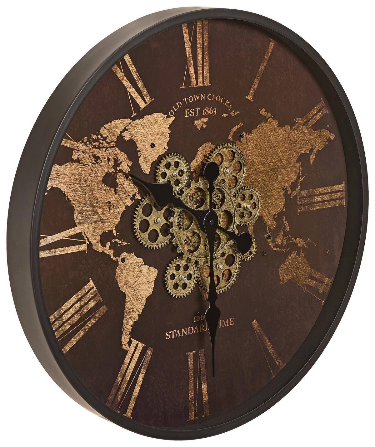 ZEGAR ŚCIENNY WORLD - czarny/brązowy, Lifestyle, materiał drewnopochodny/metal (57/57/6cm) - Xora