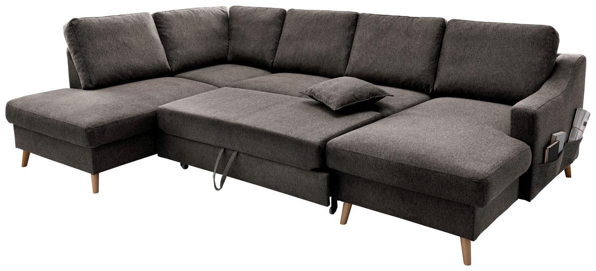 Wohnlandschaft Valentina Braun Struktur - Braun/Naturfarben, KONVENTIONELL, Holz/Textil (200/301/150cm) - P & B