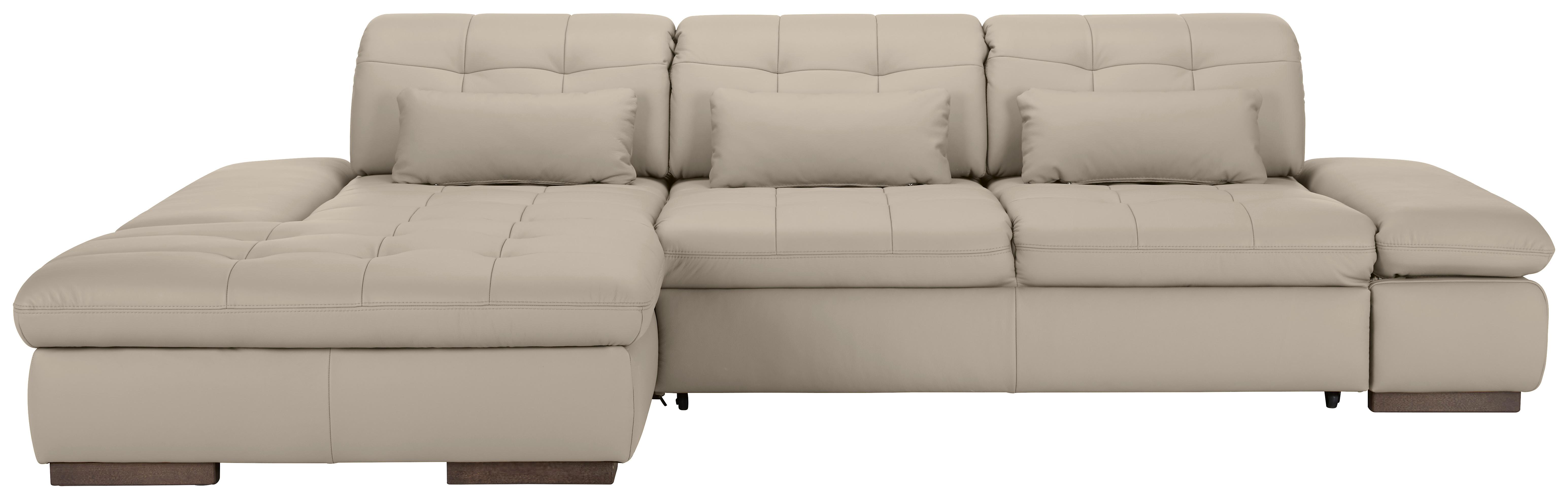 Wohnlandschaft Sanfino Leder Hellgrau - Chromfarben/Hellgrau, KONVENTIONELL, Leder/Metall (199/79-96/305cm) - Premium Living