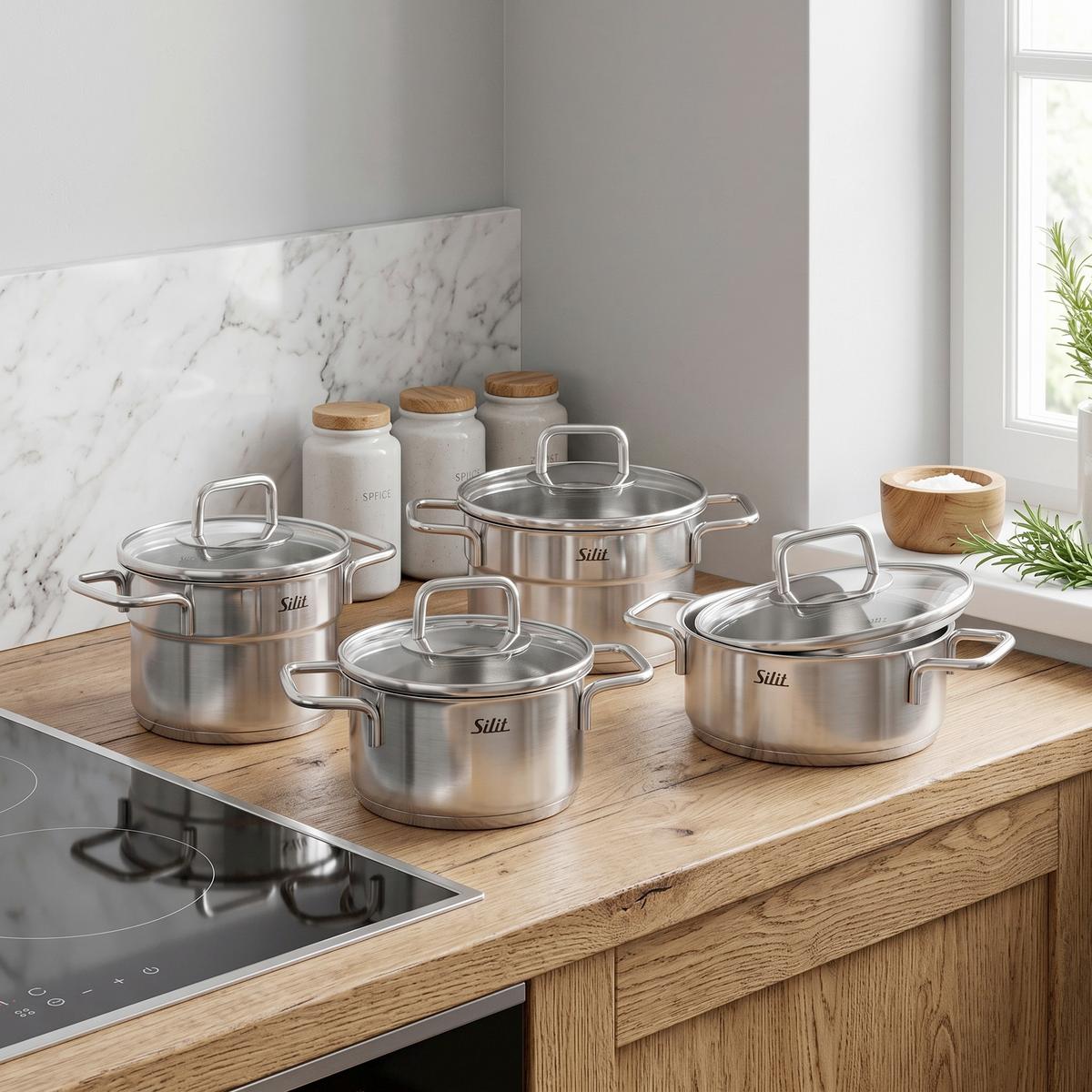 Kochtopfset Silit Extra Cook Mini Edelstahlfarben, 4-teilig - Edelstahlfarben, KONVENTIONELL, Metall (21,5/23,8/37,4cm) - Silit