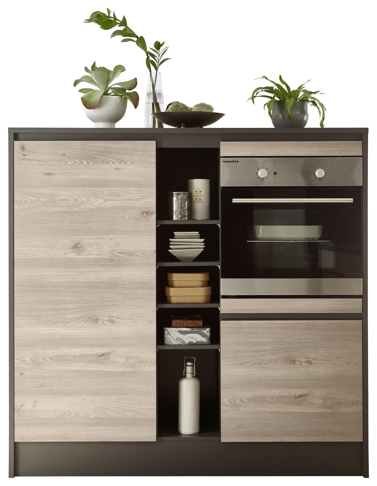 MEBLE KUCHENNE BEZ SPRZĘTÓW LESS 4 - kolor dębowy/antracytowy, Modern, materiał drewnopochodny (210/150cm) - Carryhome