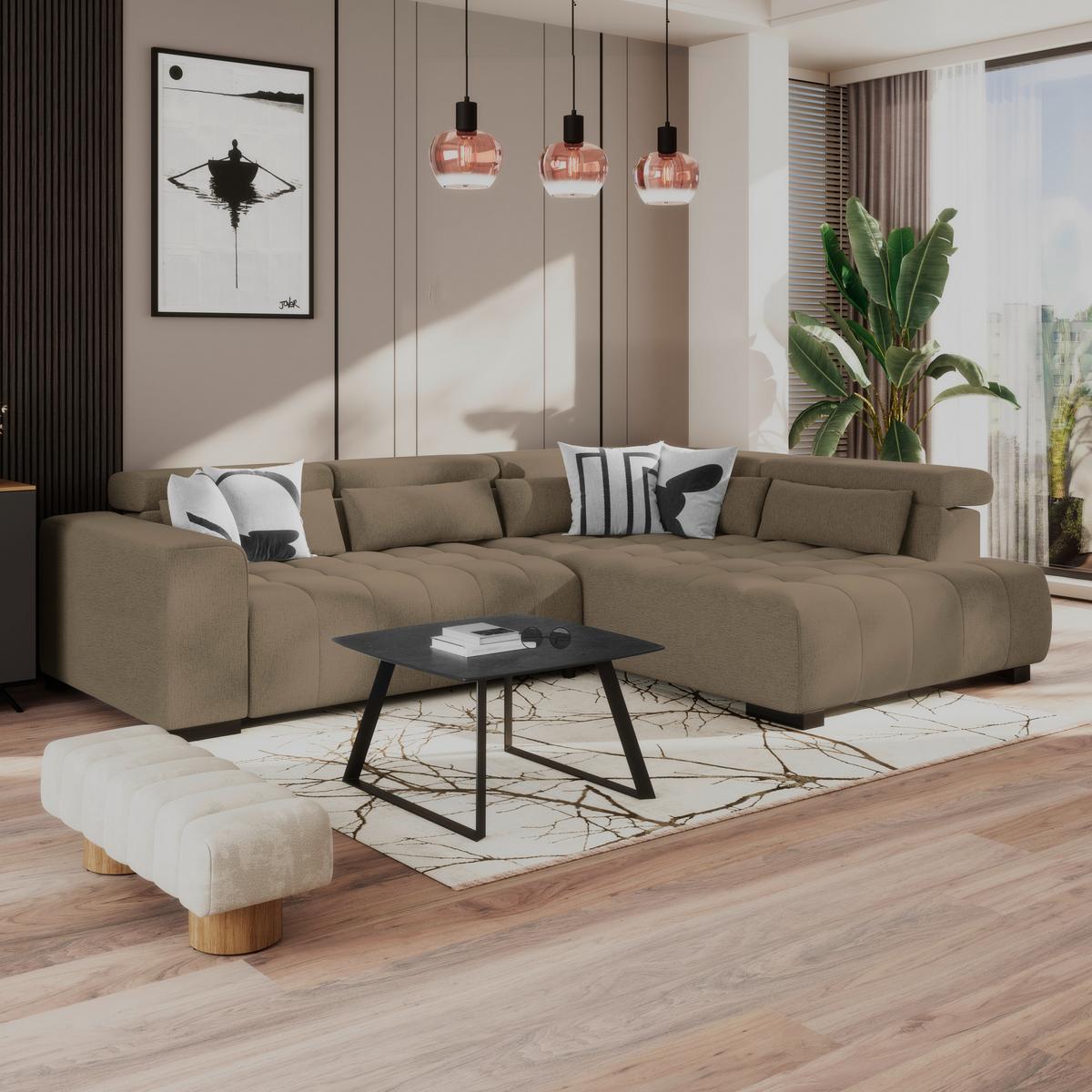 Kutna Garnitura Matera - smeđa/crna, Trend, tekstil/drvo (311/226cm)
