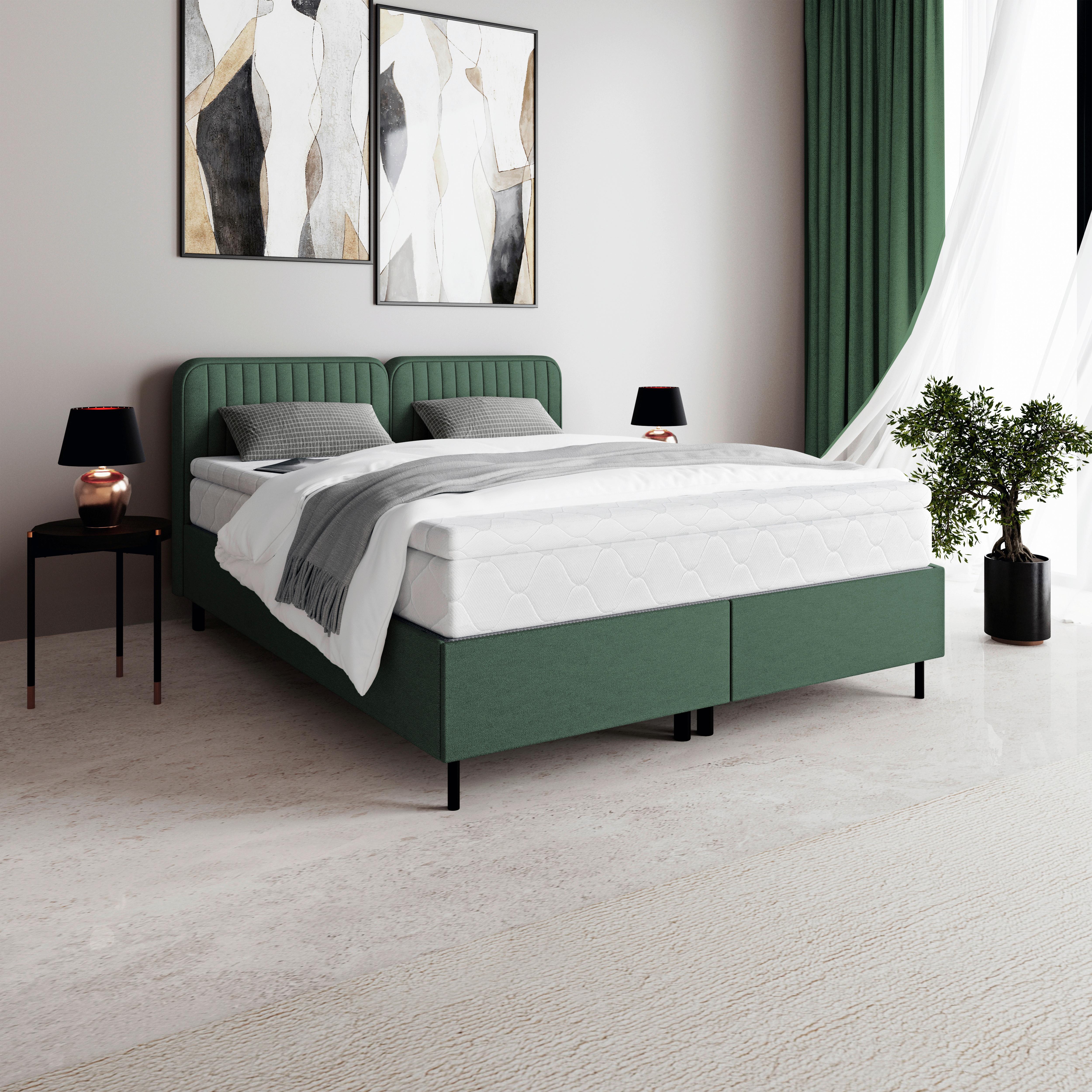 Boxbett Livetto Grün ca. 140x200cm - Schwarz/Grün, KONVENTIONELL, Holzwerkstoff/Textil (140/200cm) - Mömax