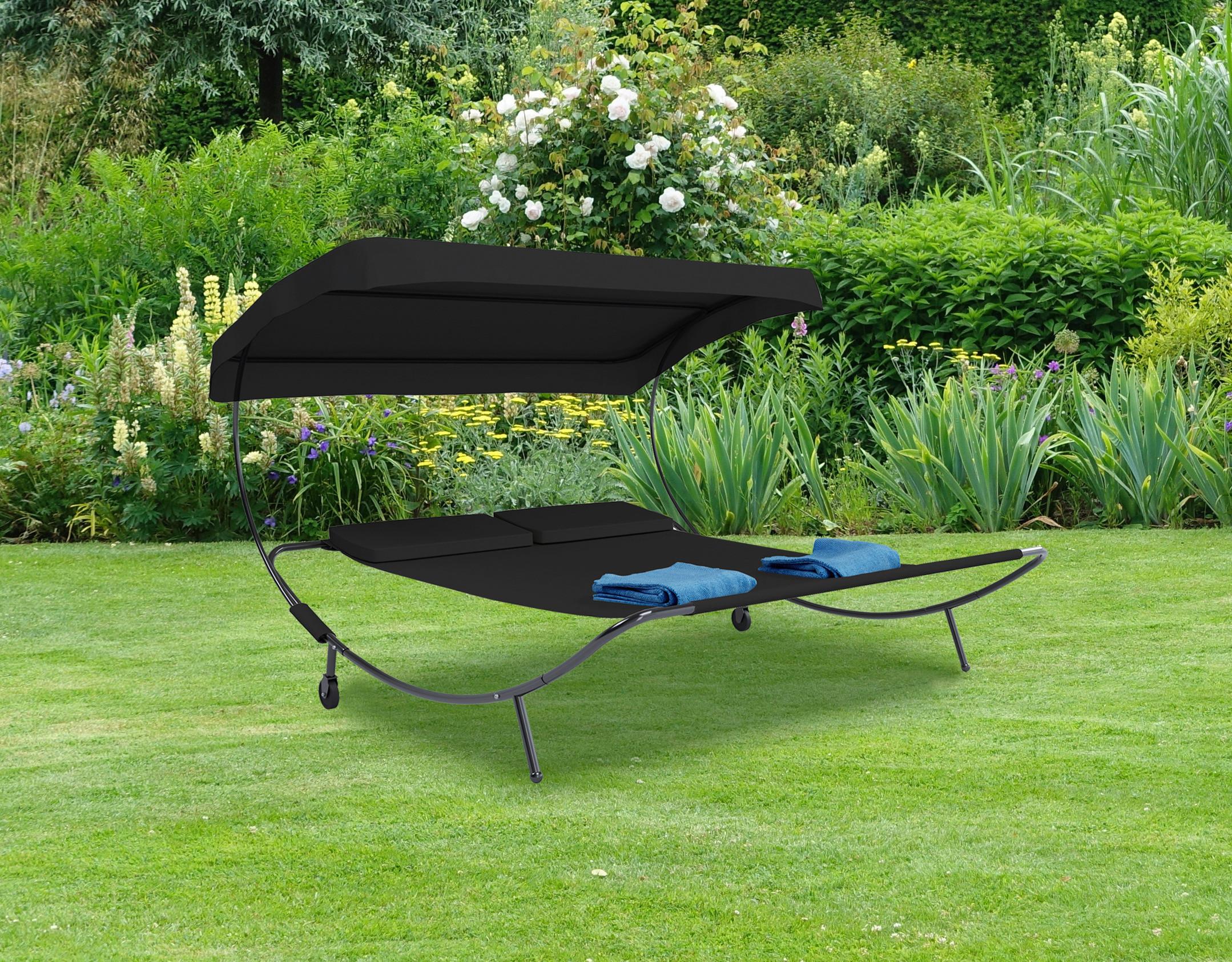 Dvojni Vrtni Ležalnik Bindox, Črna - črna, Basics, kovina/tekstil (130/137/200cm) - Gardenson