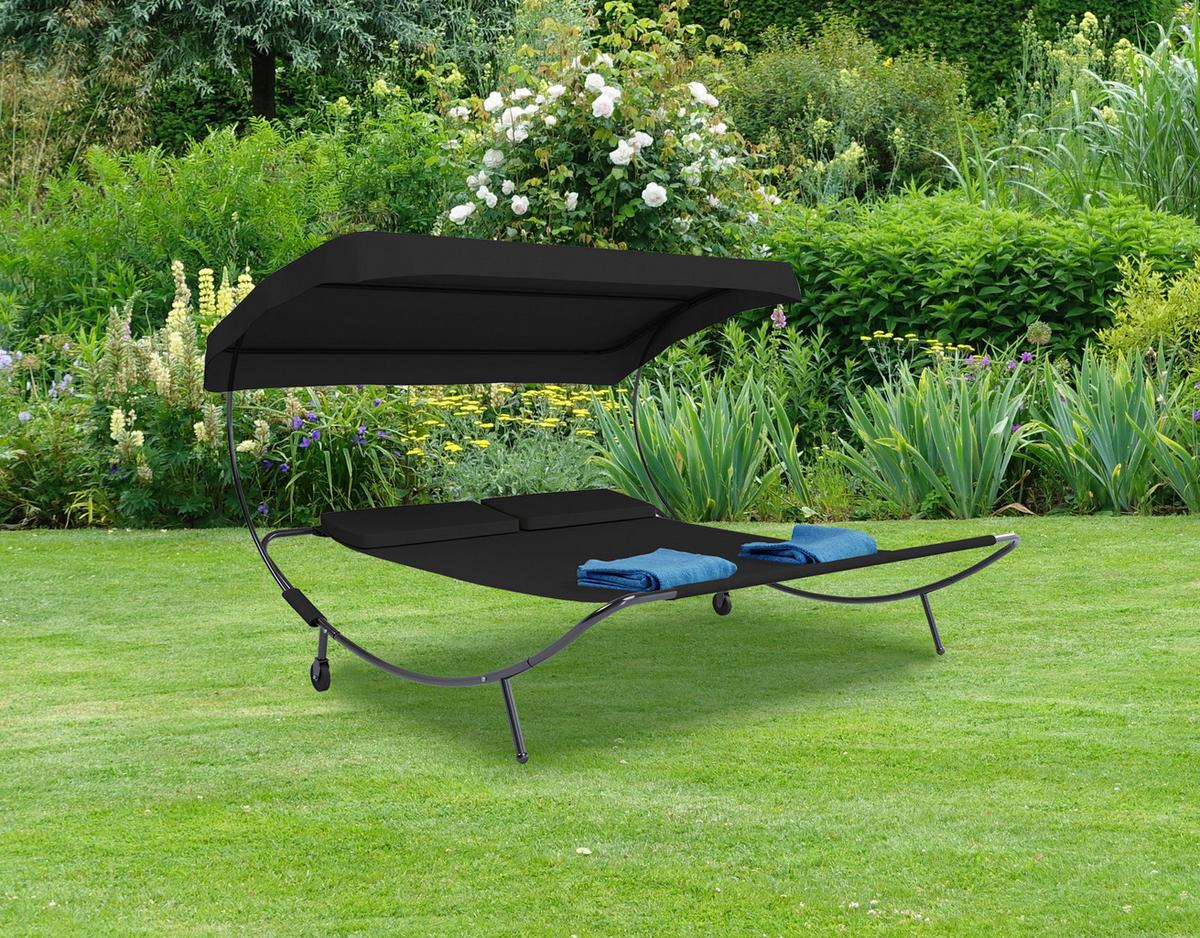 Dvojni Vrtni Ležalnik Bindox, Črna - črna, Basics, kovina/tekstil (130/137/200cm) - Gardenson