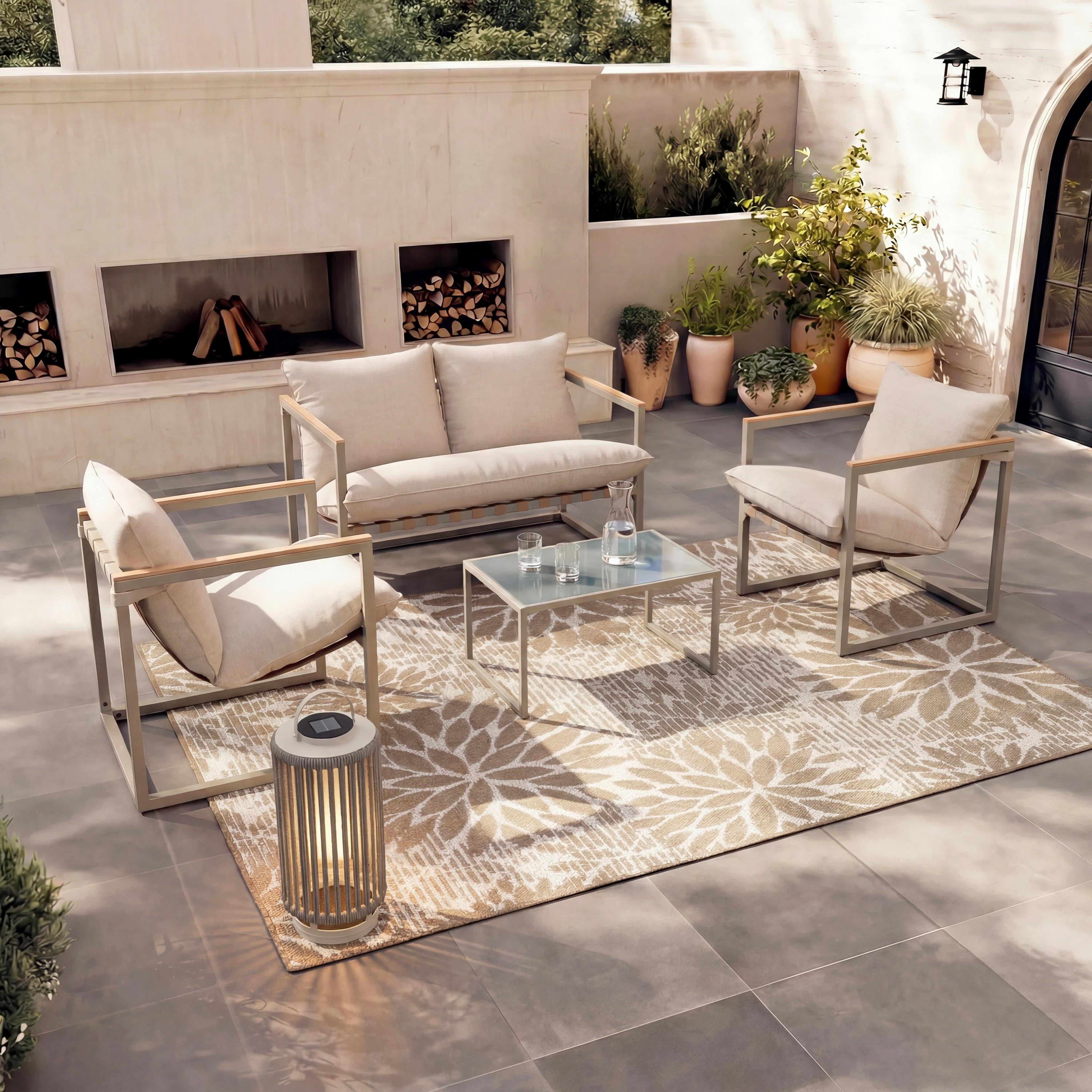 LOUNGEGRUPP LARA - grå/cremefärgad, Modern, metall/glas (114cm) - Bessagi Garden