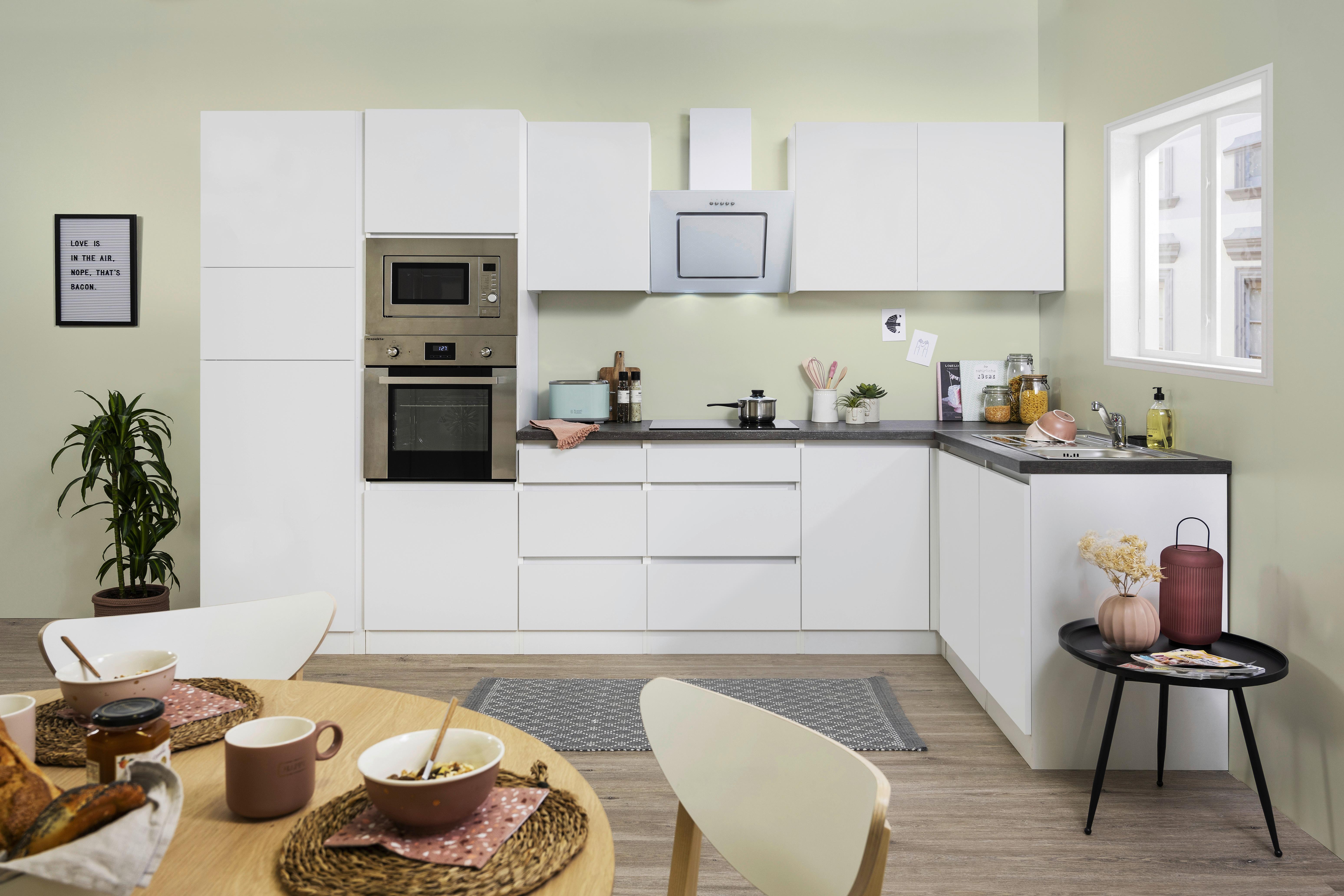 Küchenblock "Premium" , weiß - Weiß/Grau, MODERN, Holzwerkstoff (345/172cm) - Respekta