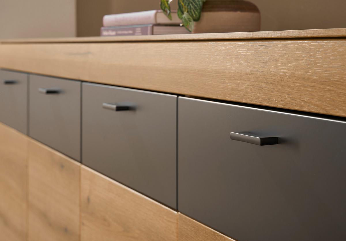 WOHNWAND SOLETO - Eichefarben/Graphitfarben, Design, Glas/Holzwerkstoff - MID.YOU