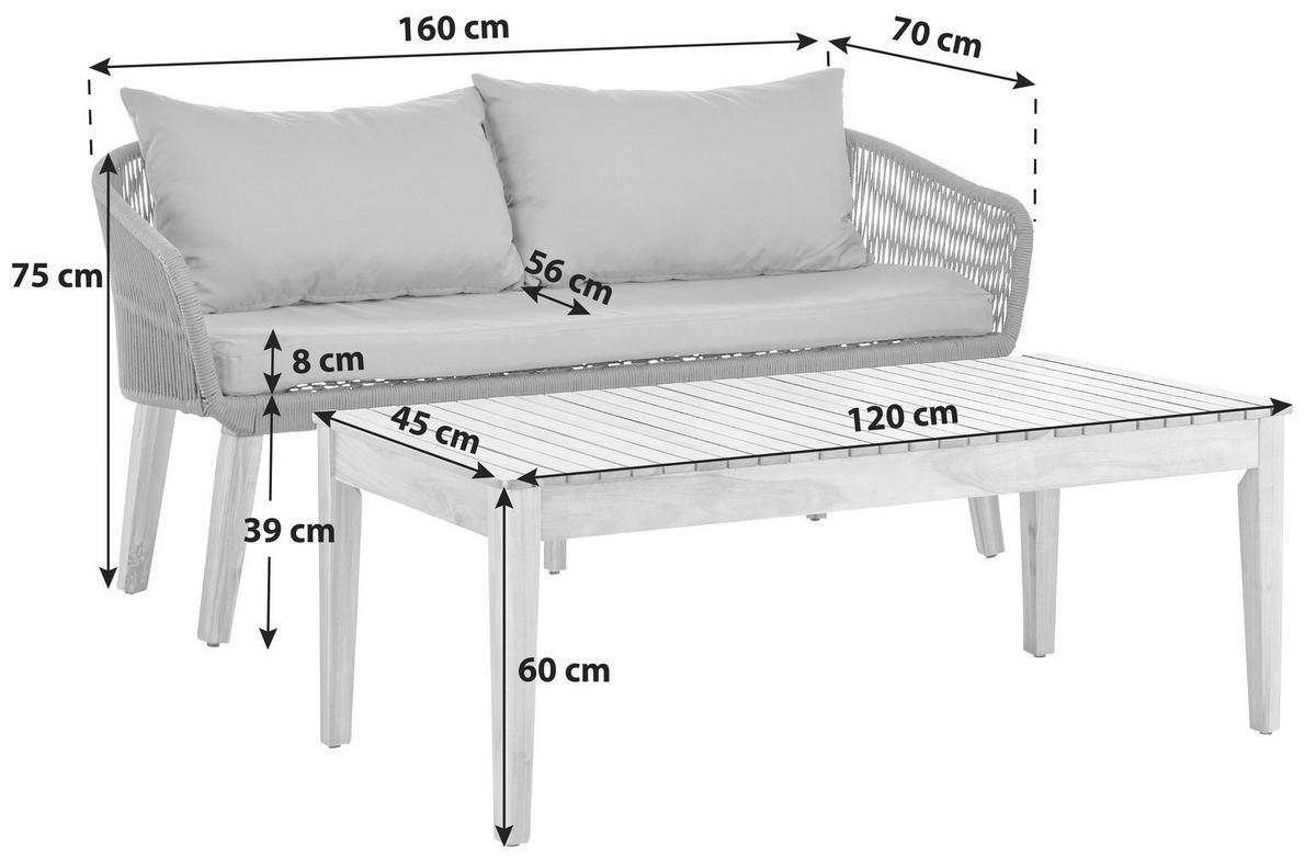 Lounge Garnitura Trendy, Barva Akacije, Antracit - temno siva/antracit, Moderno, kovina/les (160/75/70cm)