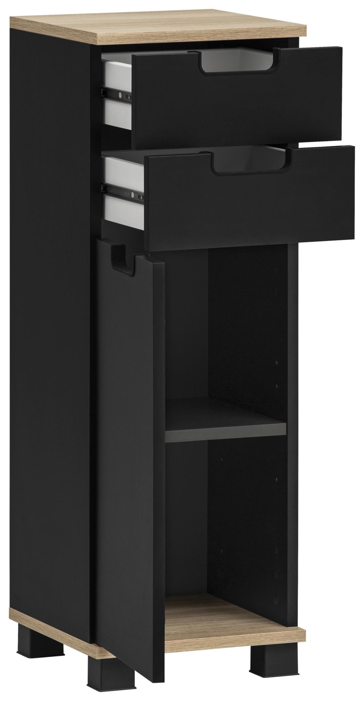 Srednje Visoka Omara Emmik, Črna, Barva Hrasta - črna/barve hrasta, Moderno, umetna masa/leseni material (30,3/88,1/32,6cm) - Stylife