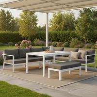 DINING-LOUNGESET RAMOS - Weiß/Grau, KONVENTIONELL, Textil/Metall - Gardenson