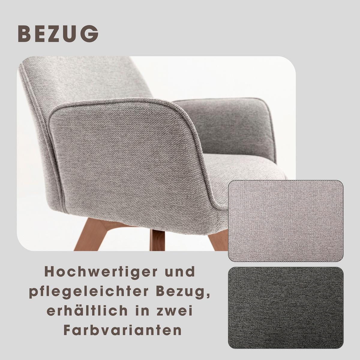 STUHL-SET TONY - Buchefarben/Hellgrau, MODERN, Holz/Textil (57/89/61cm) - MID.YOU