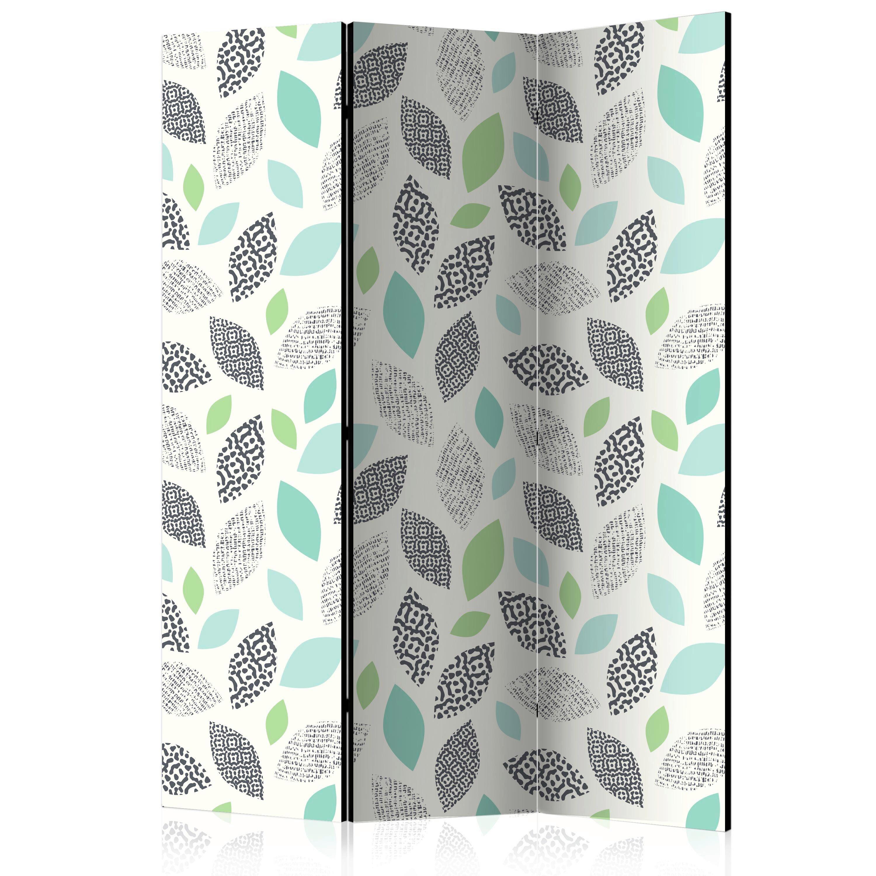 Paravan Patterned Leaves, 3-Delni, Dvostranski - zelena/bež, Basics, tekstil/les (135/172/3cm) - artgeist