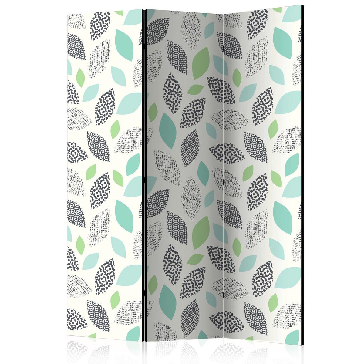 Paravan Patterned Leaves, 3-Delni, Dvostranski - zelena/bež, Basics, tekstil/les (135/172/3cm) - artgeist