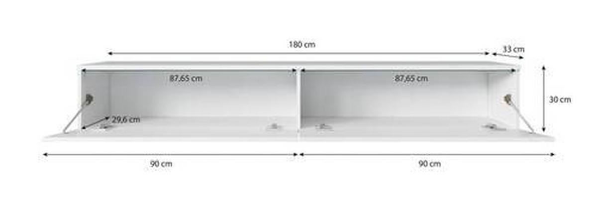 Lowboard ca. 180x30 cm mit LED Fischgräte Schwarz - Schwarz/Grau, Basics, Holzwerkstoff/Kunststoff (180/30/33cm) - P & B