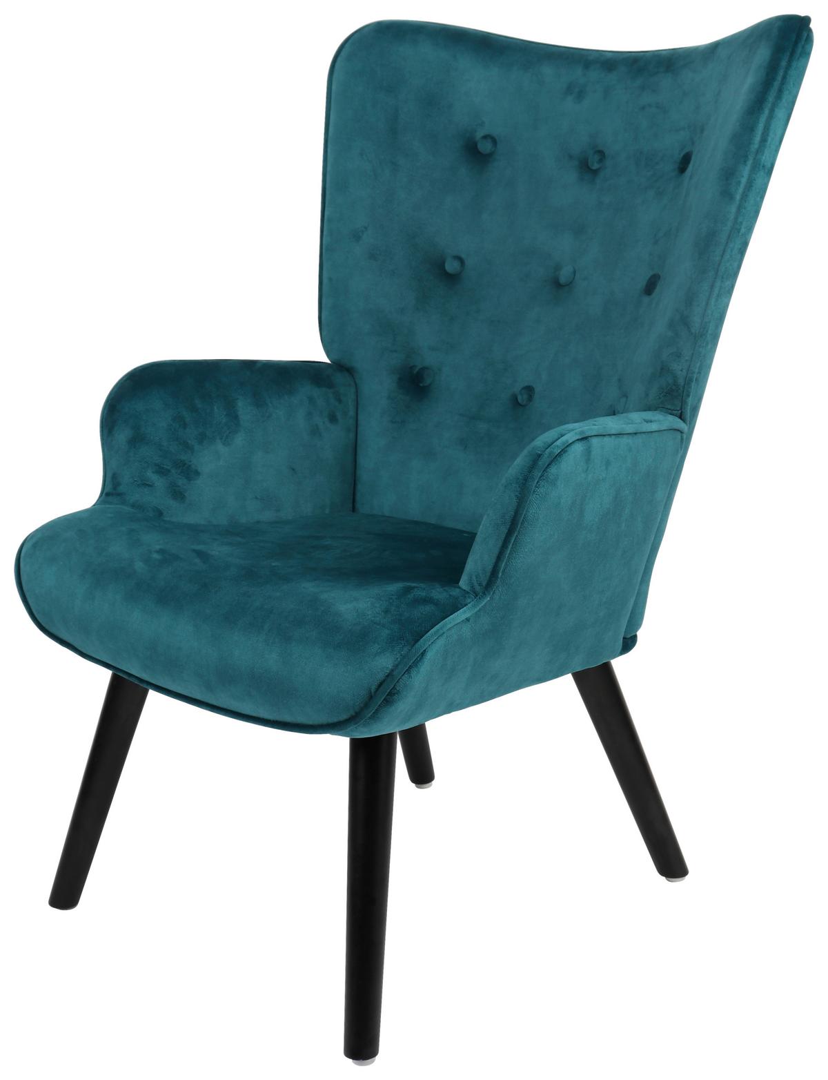 Fotelj Luke, Turkizna, Pravi Les - turkizna/črna, Moderno, kovina/tekstil (68/96/74cm)