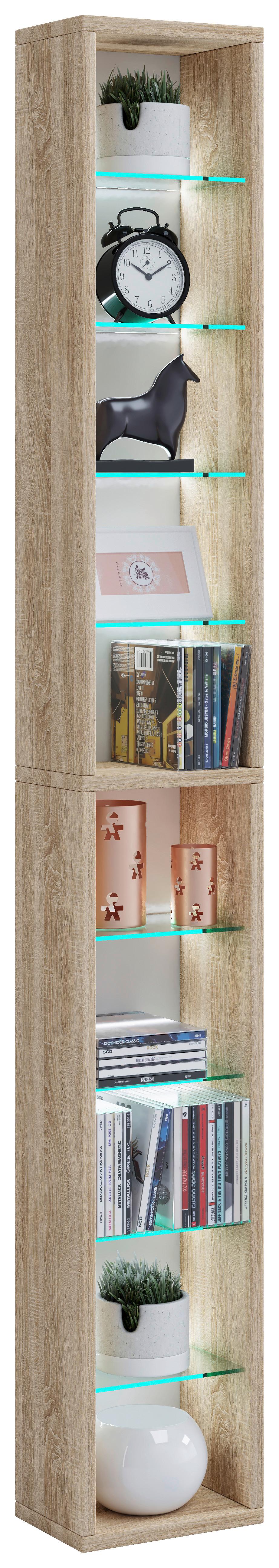 Wandregal Rasito Xl - Sonoma Eiche, Design, Glas/Holzwerkstoff (21/152/14cm) - MID.YOU